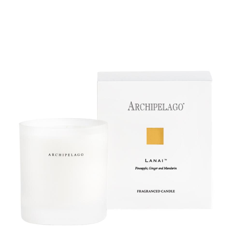 Lanai Candle - Be transported to your own Hawaiian Island with this alluring, Lanai Soy Candle. This sunny blend of Fresh Pineapple, Ginger, and Mandarin, gets its inspiration from the Island of Lanai. Each candle is hand-poured into a simple frosted glass, contains over 70% soy wax that is blended with the finest ingredients and fragrance oils available. This box candle, with its complementary matches, makes a thoughtful gift for someone special. 