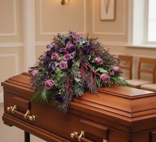 Devotion Casket Spray - Express your love and support during a time of grief with Devotion, an elegant casket spray handcrafted by Specialty Floral Design, a trusted Olympia florist. Designed with purple and lavender blooms, this arrangement symbolizes purity, devotion, serenity, grace, elegance, and refinement. Perfect for memorial services or funerals, Devotion blends traditional meaning with a contemporary, tasteful design.  If you are searching for casket flowers in Olympia, WA, funeral flowers in Lacey, WA, or funeral flower delivery in Tumwater, this arrangement offers a meaningful and sophisticated way to honor your loved one. Each casket spray is hand-selected and carefully arranged to create a central point of beauty and remembrance at any service.  We provide funeral and memorial flower delivery to Olympia, Lacey, Tumwater, and surrounding areas, including local funeral homes:  Woodlawn Funeral Home, Olympia, WA Mills &amp; Mills Funeral Home, Tumwater, WA Alternatives Funeral &amp; Cremation Services, Olympia, WA  To place your order or explore other sympathy arrangements, visit our website or call Specialty Floral Design at 360-688-6608. Our team ensures a compassionate, timely, and professional delivery experience, helping you convey love and support with elegance and grace.   