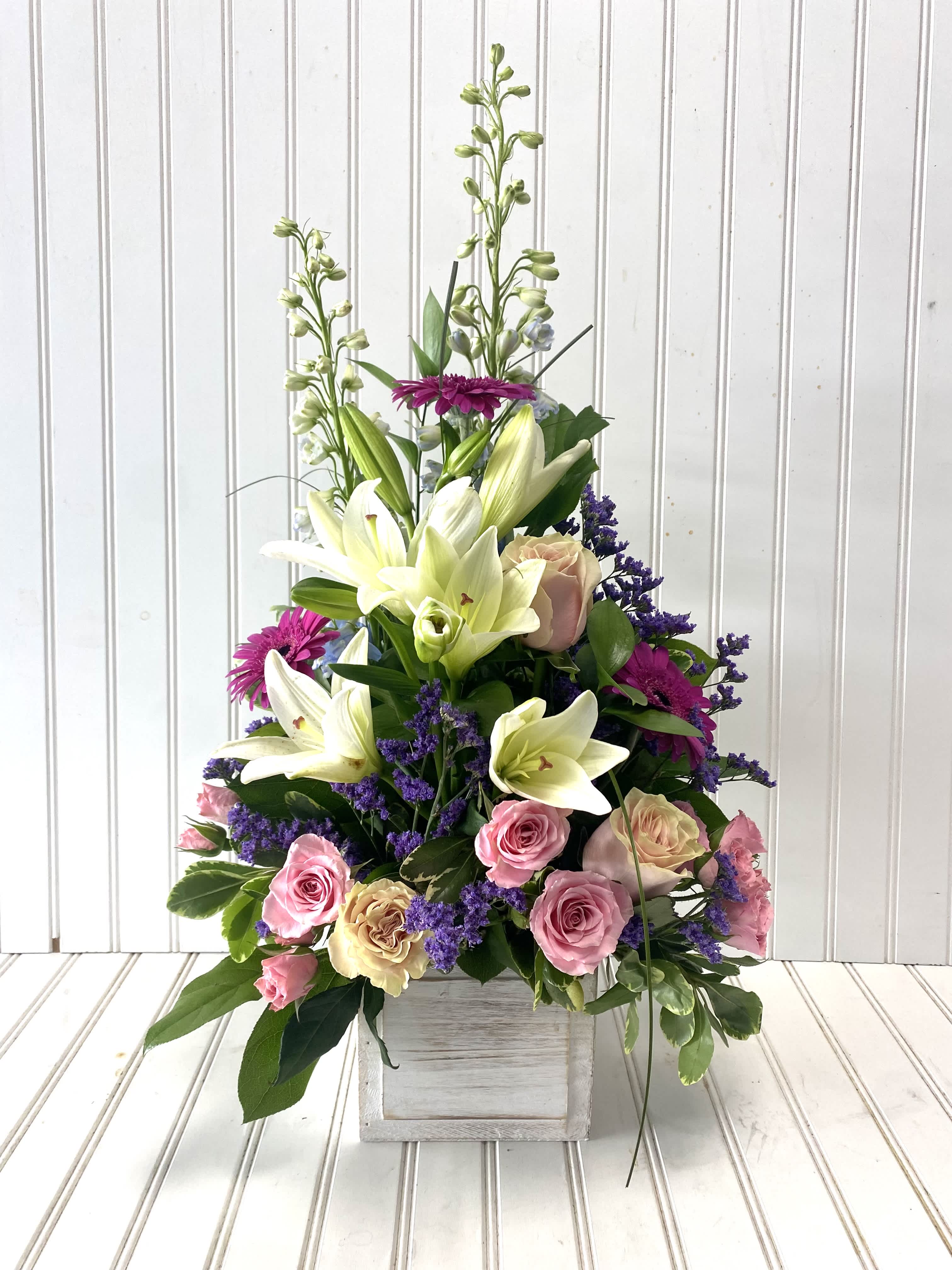 Dainty Viana - Named after a sweet little lady filled Lilies, Gerbers, Roses and Delphinium 