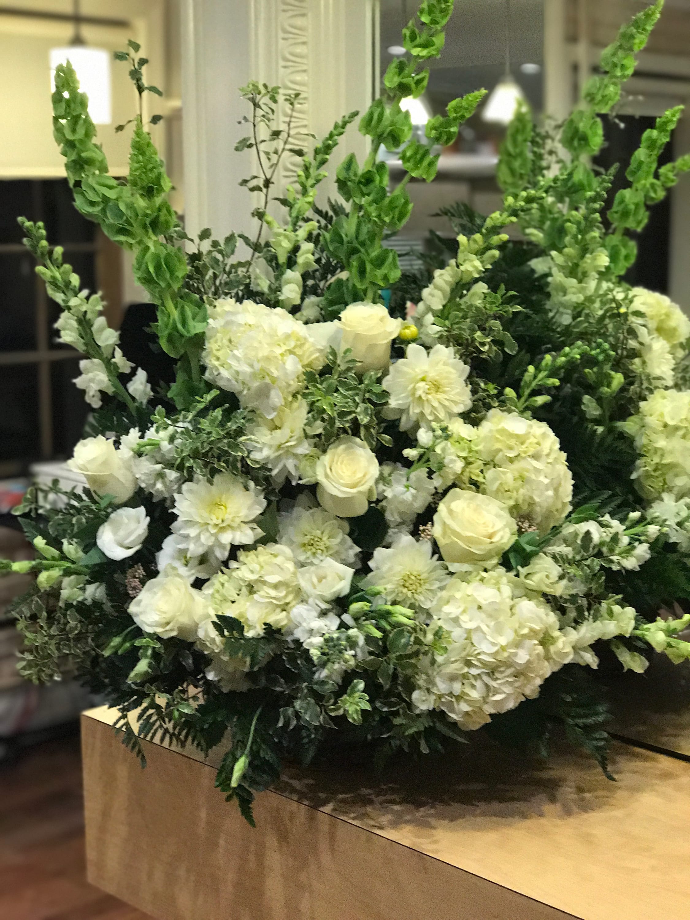 Lasting Serenity  - All white flower basket arrangement
