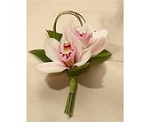 Men's Pin on Boutonniere - Double Mini Cymbidium Orchid - 2 Mini Cymbidiums orchids in a Boutonniere