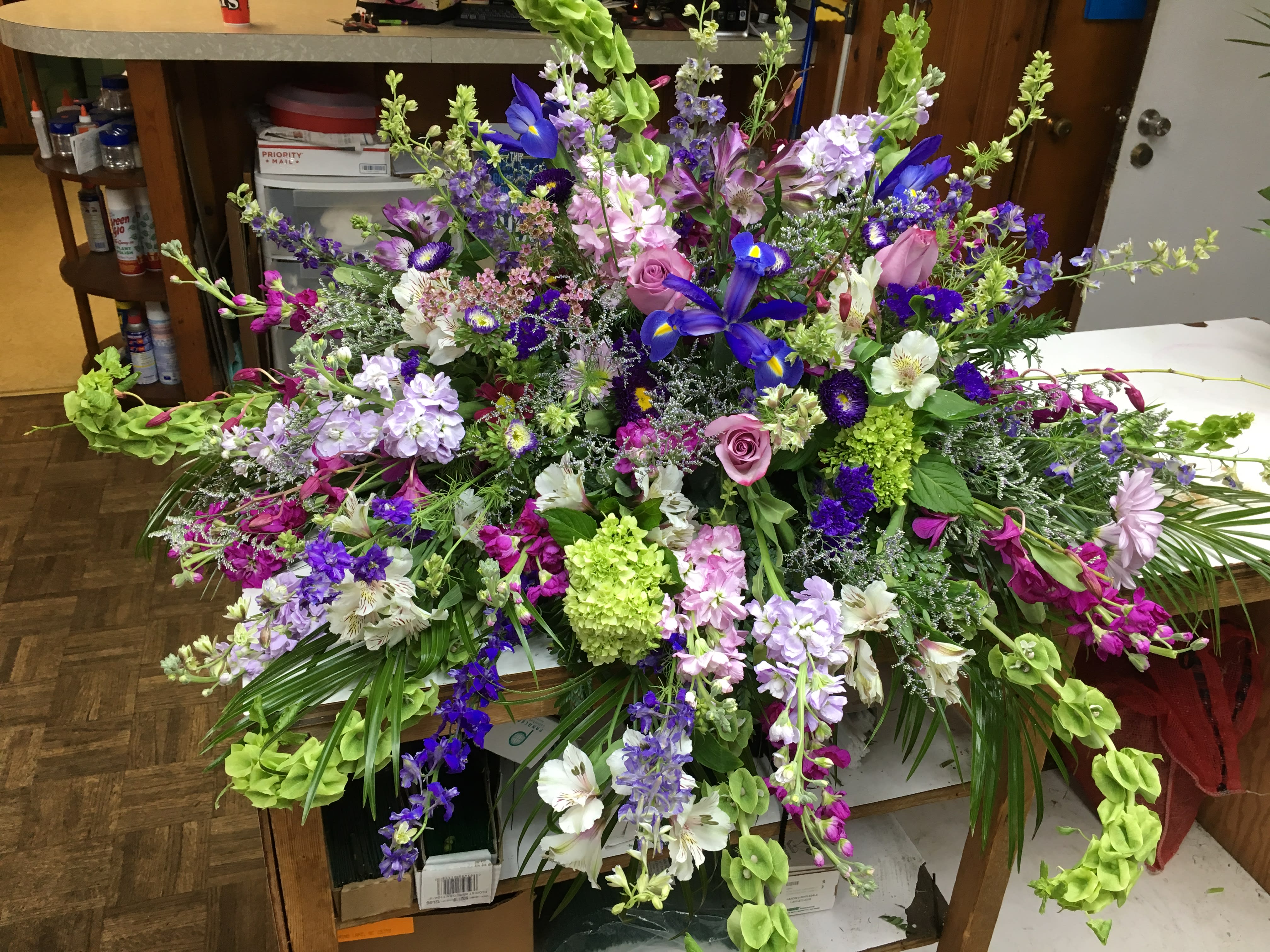 BOLDLY CHERISHED - CASKET COVER OF FRESH CUT FLOWERS -- CUSTOM COLORS