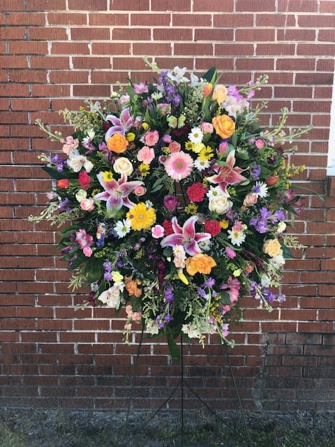 Vibrant Garden - Standing wreath with bright vibrant colors.