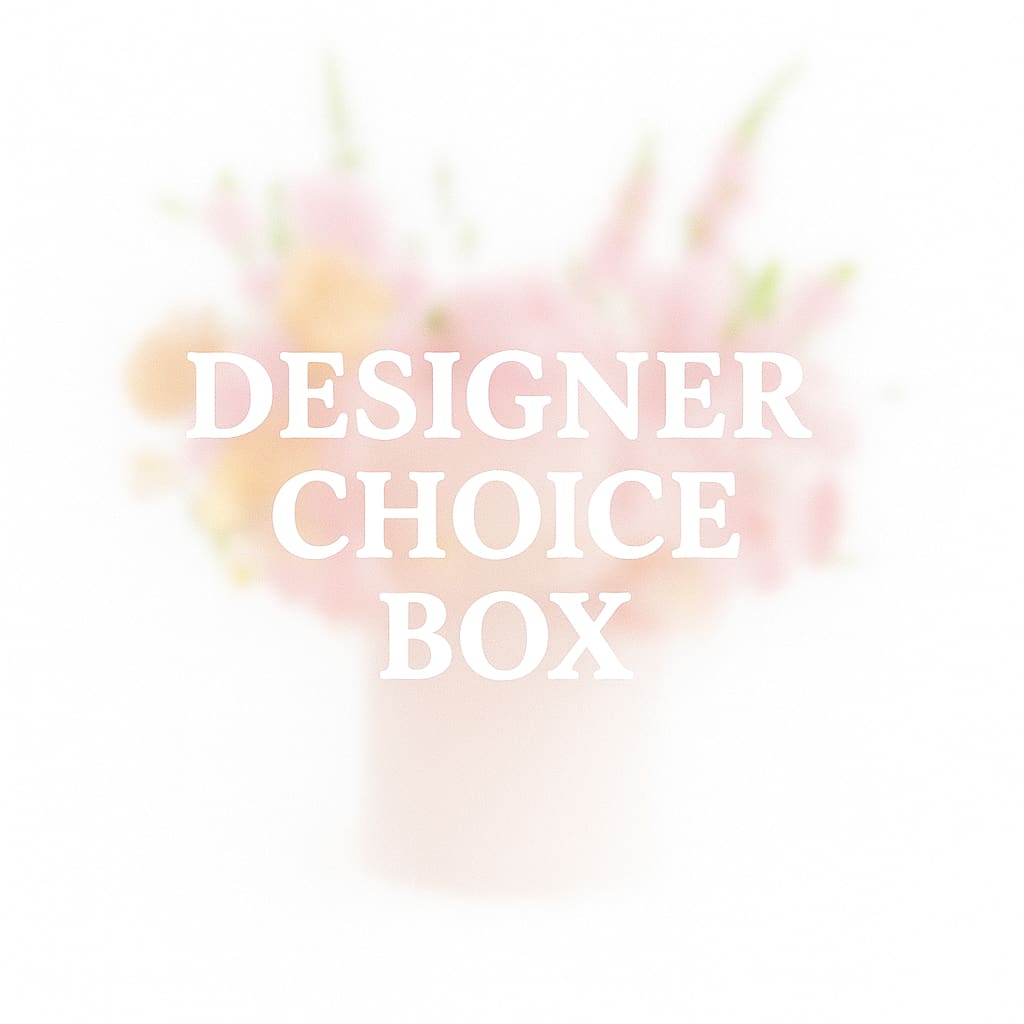 Designer Choice Box  - Designer will create special box for your recipient. Feel free to place special instructions about color of box/flowers preferences.  Standard size same as pictured. Container size D6.75'x H7.5'  Deluxe size is next size, including bigger box and more flowers. Container size D8.25'x H9.5'  Premium size is biggest size. Container size D10.5'x H12.25'  Front side arrangement with a lid in the back. Box includes wet floral foam on the inside, box doesn't require a vase.