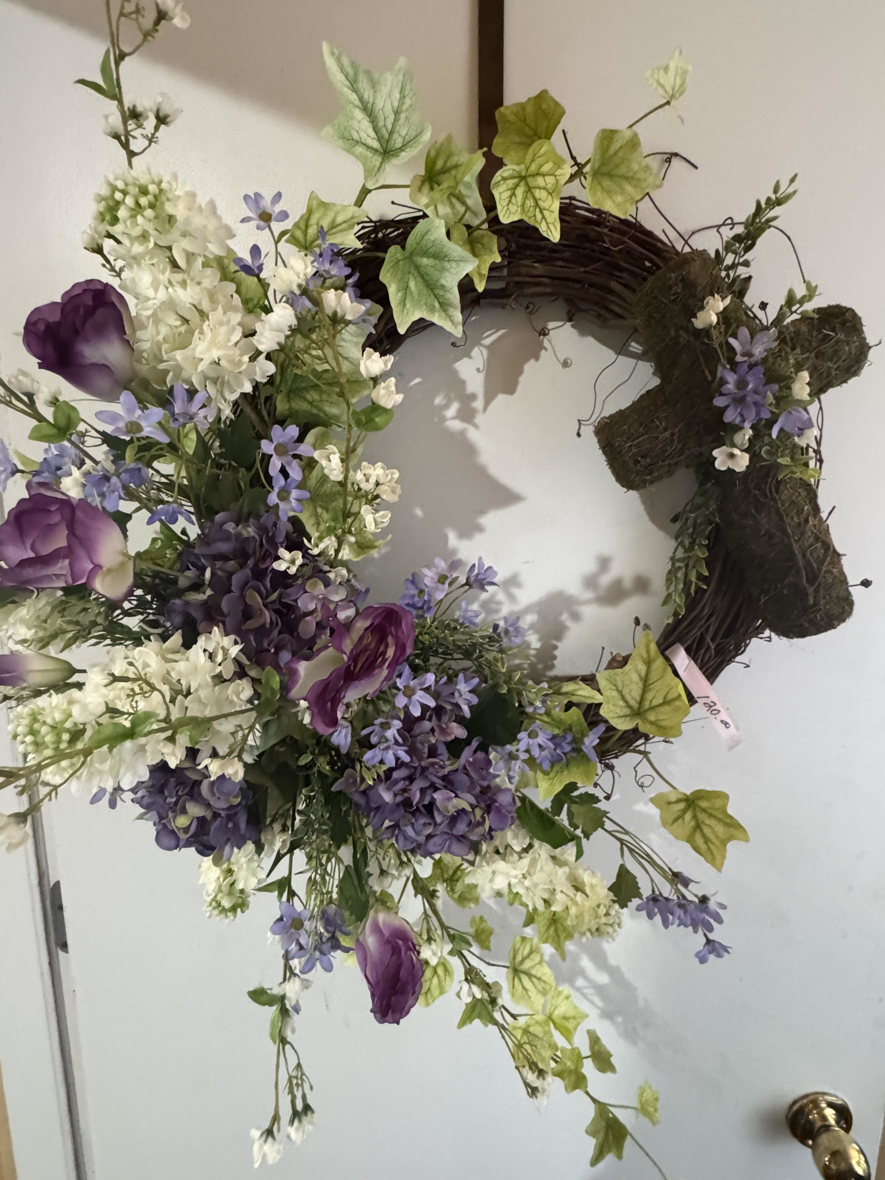 LAVISH LAVENDER (PERMANENT WREATH) - A permanent wreath with lavender and purple faux blooms