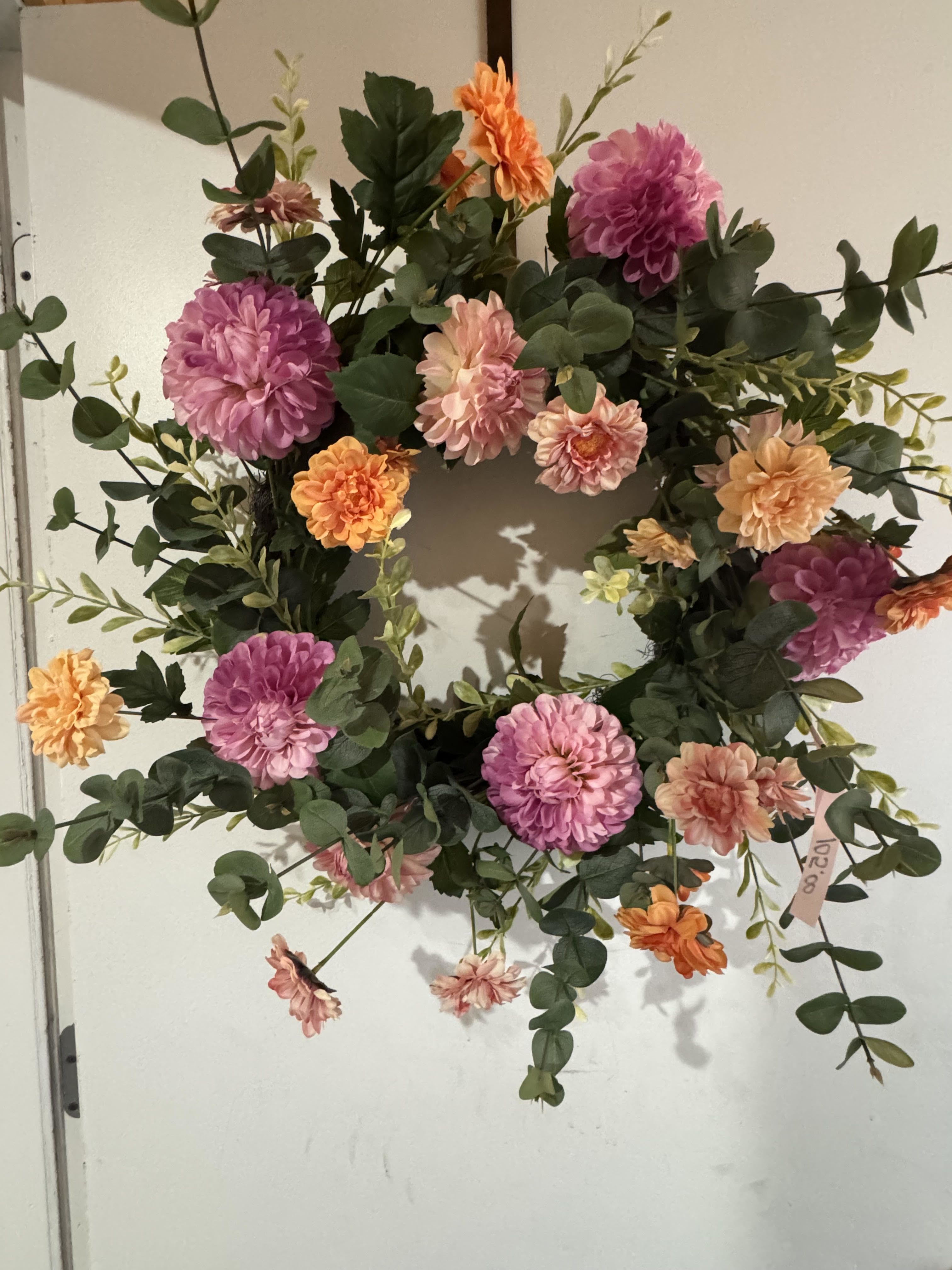 PINK PLUMES (PERMANENT ARRANGEMENT) - A permanent wreath with plumy faux blooms
