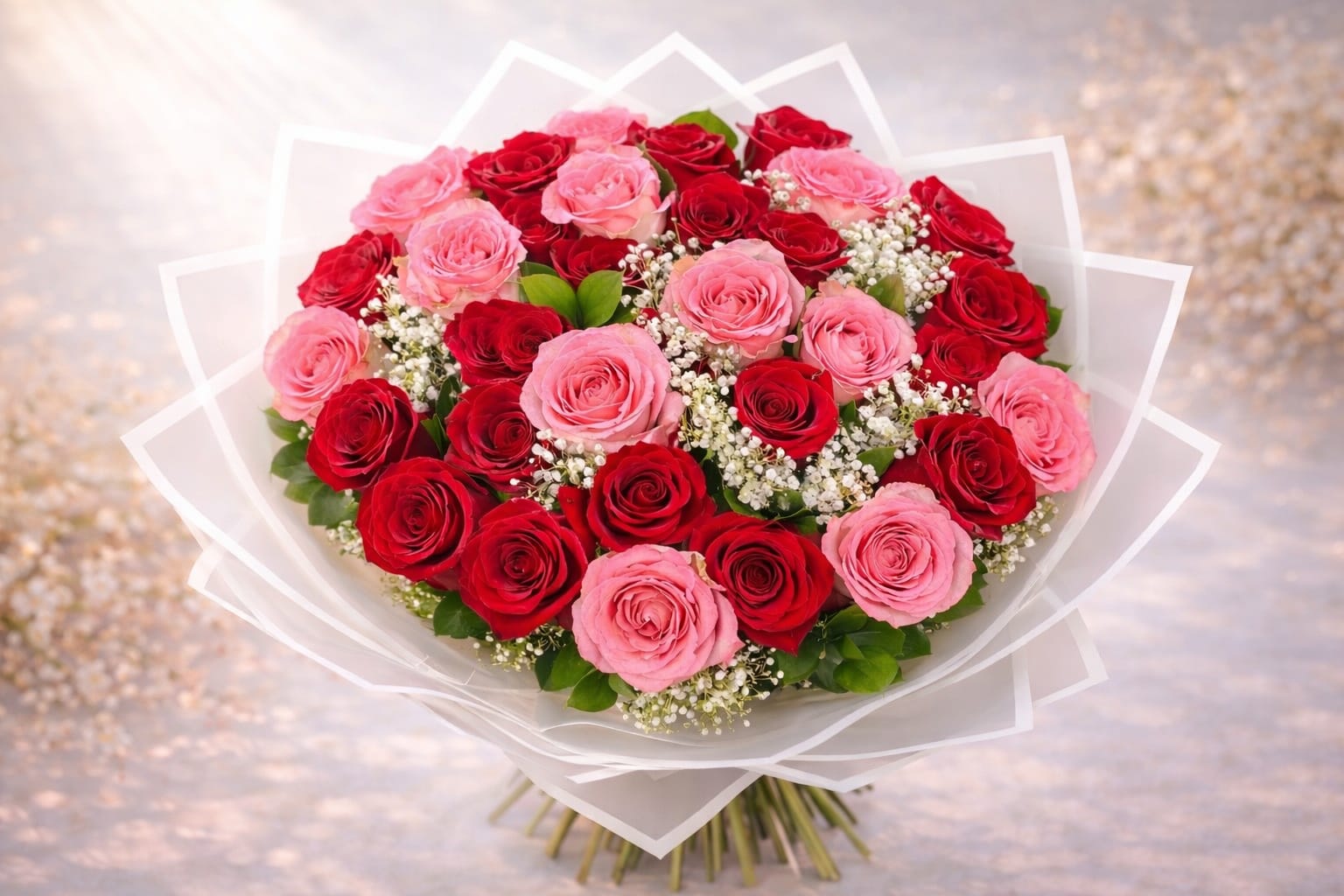 Bloom36 - 36 Roses: 24 Red and 12 Pink roses bouquet