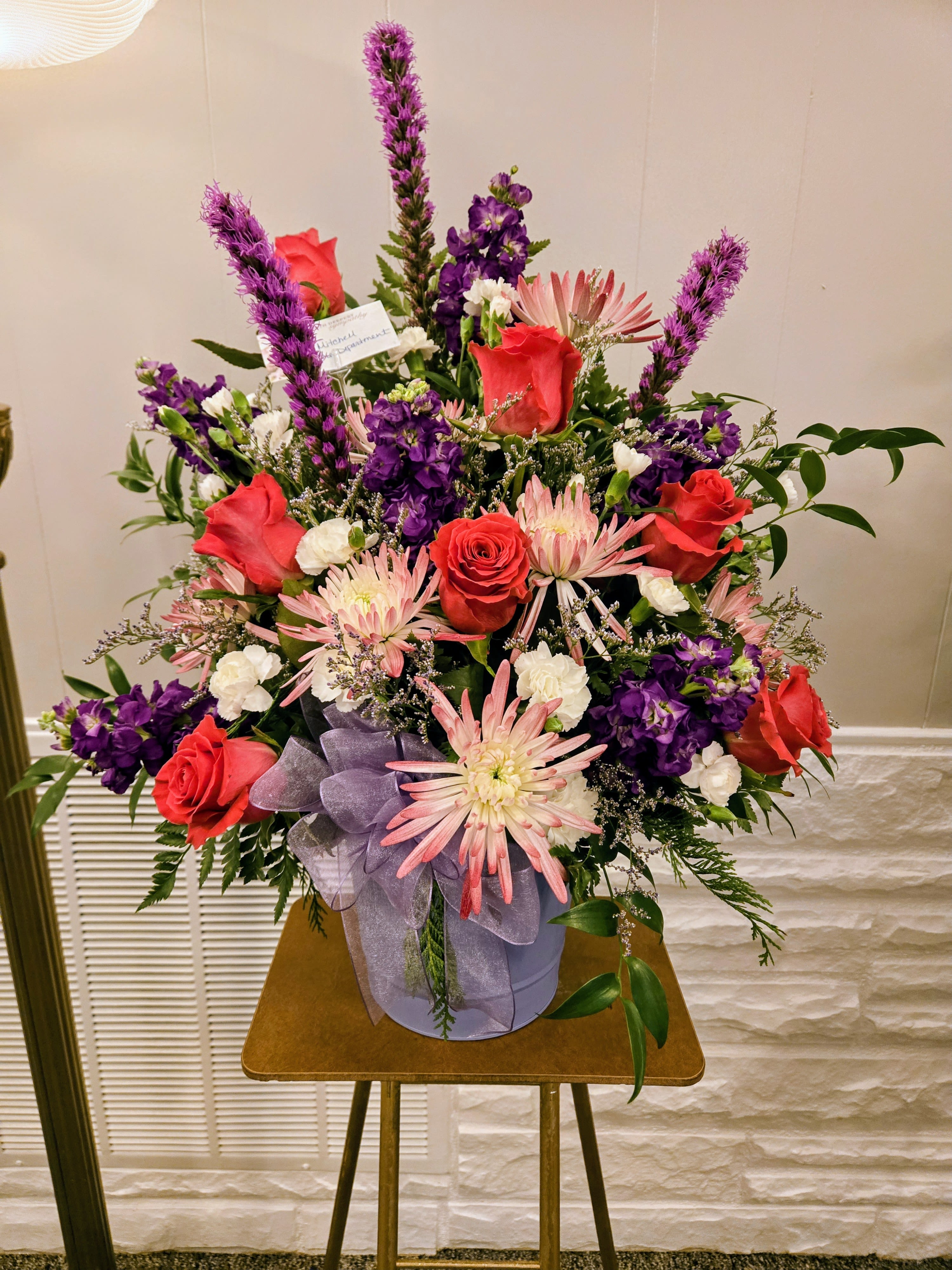 Sympathy Arrangement- Cindy - Colors and flowers may vary based upon availability.