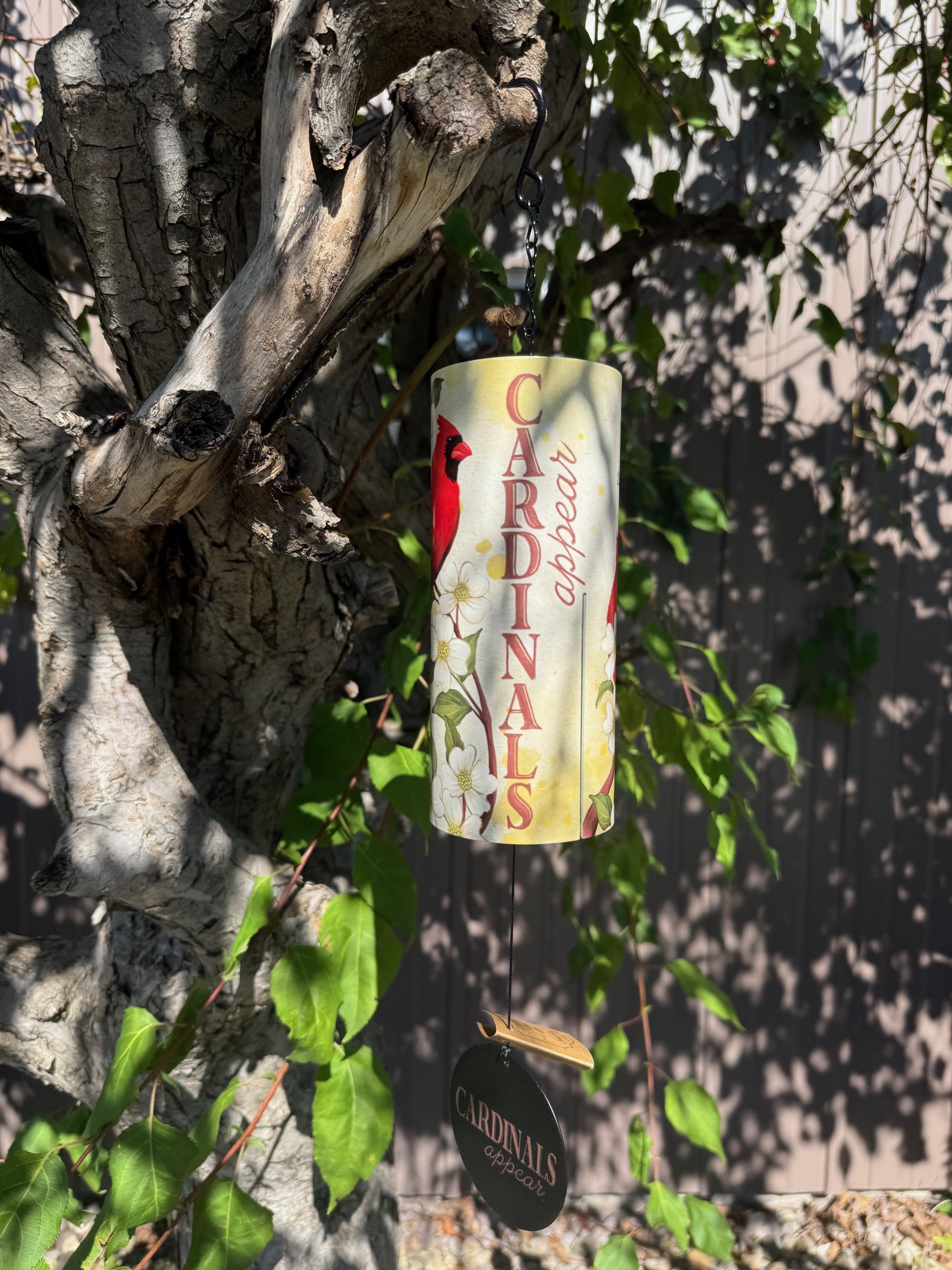 Wind Chime Cardinals Appear 18" Cylinder Sonnet Chime - "Cardinals appear when angels are near."