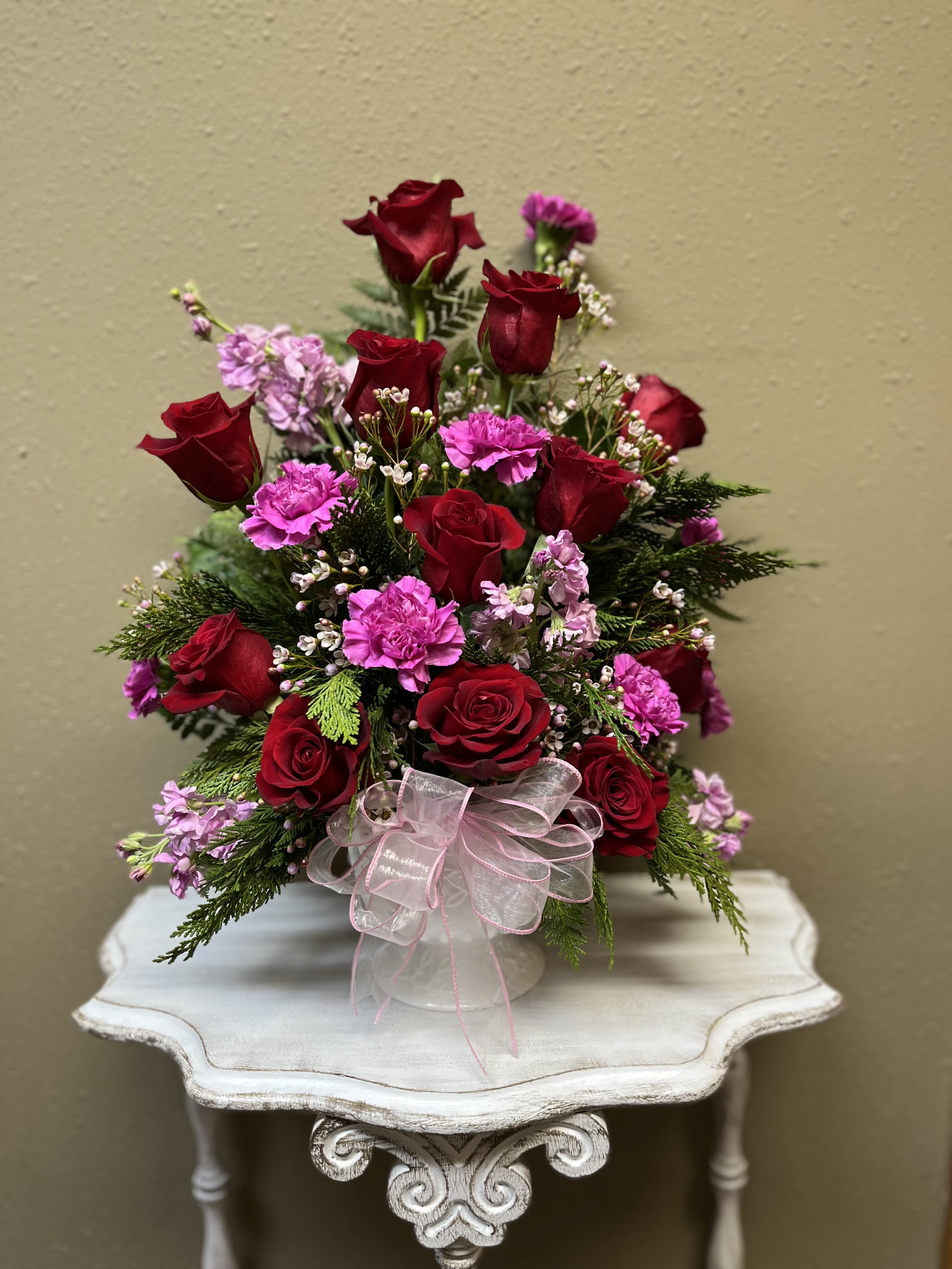 Sympathy Arrangement- Patty - Colors and flowers may vary based upon availability.