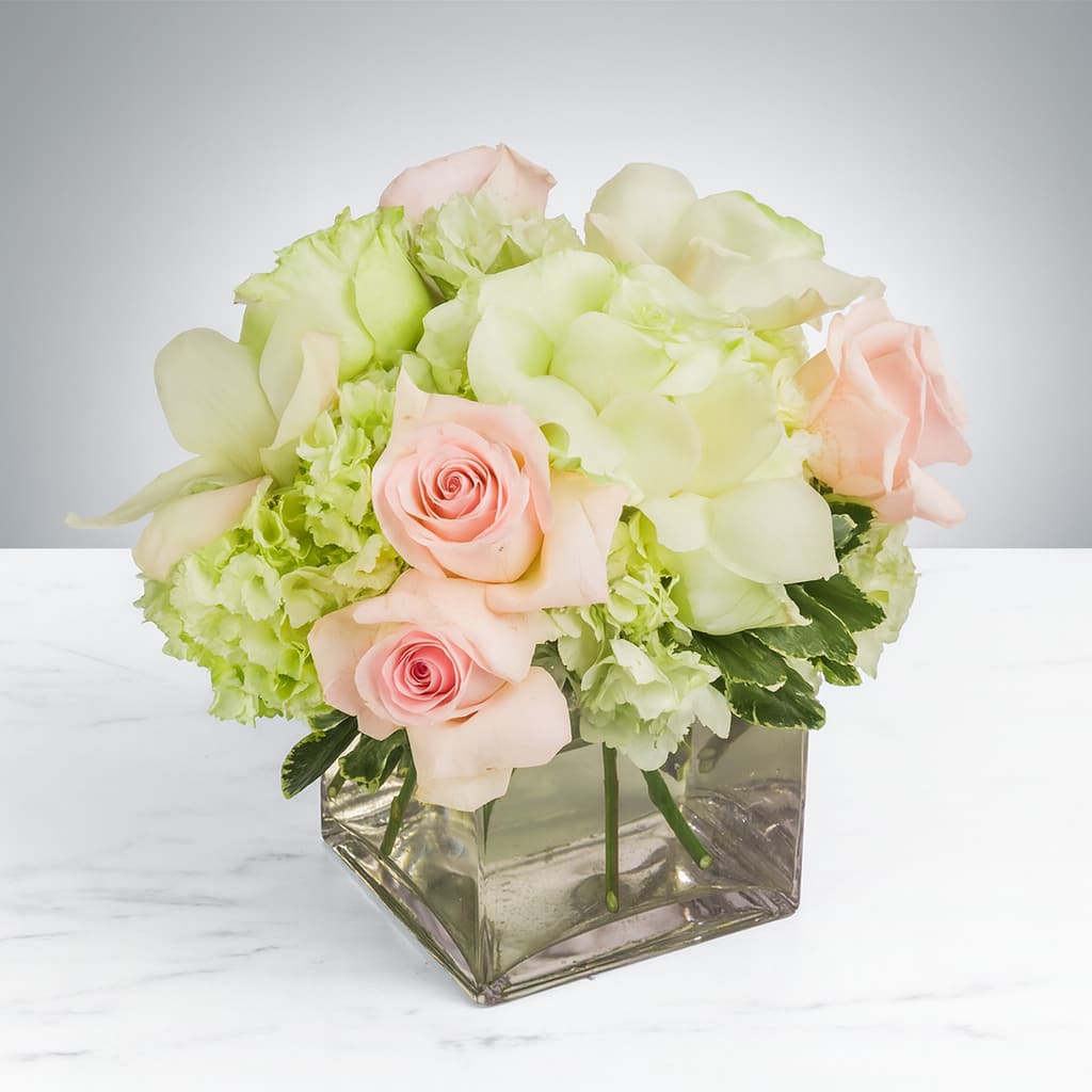 Elegant - This bouquet shows that there is beauty in simplicity. Features pink roses and white hydrangeas. Elegant is the perfect gift for almost any occasion, especially for celebrations and showing gratitude.    Due to the current situation, supply is limited, therefore, color and variety substitutions may be necessary, please specify if you have a preferred color and we will do our best to accommodate your request.