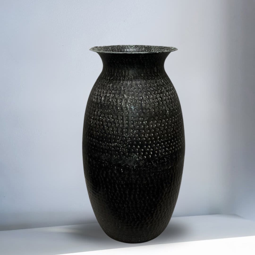 Metal Floor Decor Vase -  Black Metal Vase, 36"   Call for shipping outside Los Angeles Area