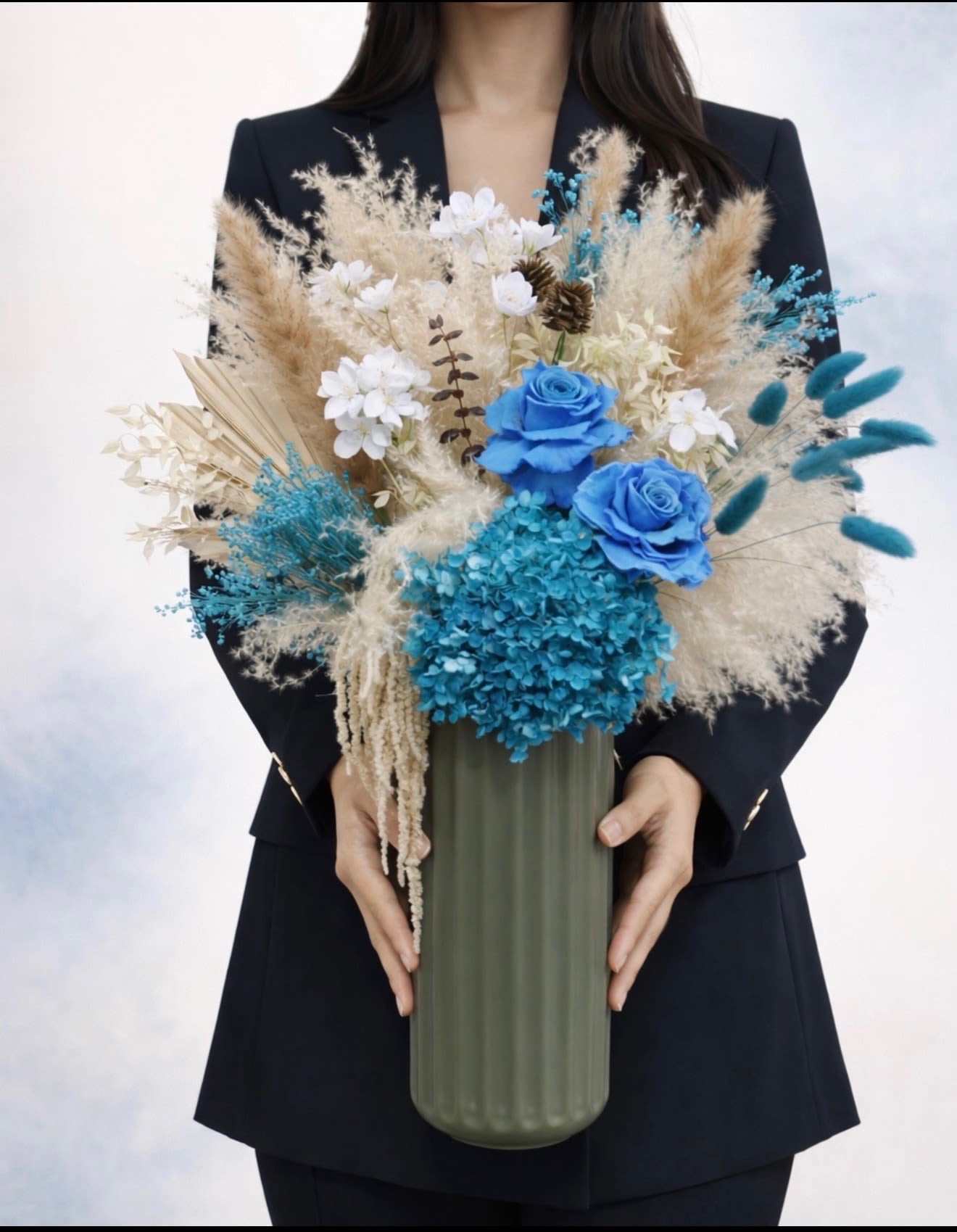 Feeling Blue  - dry arrangement in a tall vase 