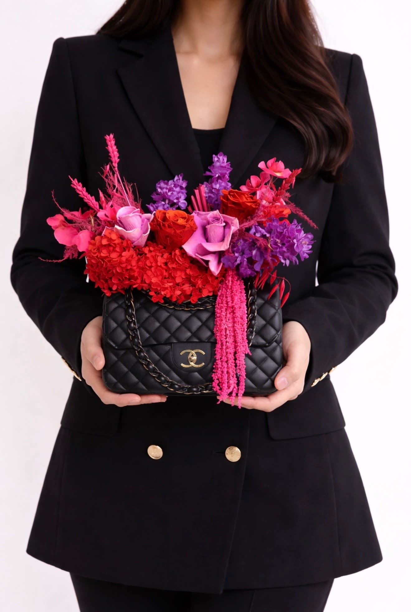 Always in Red  - Dry flowers placed in a ceramic bag 
