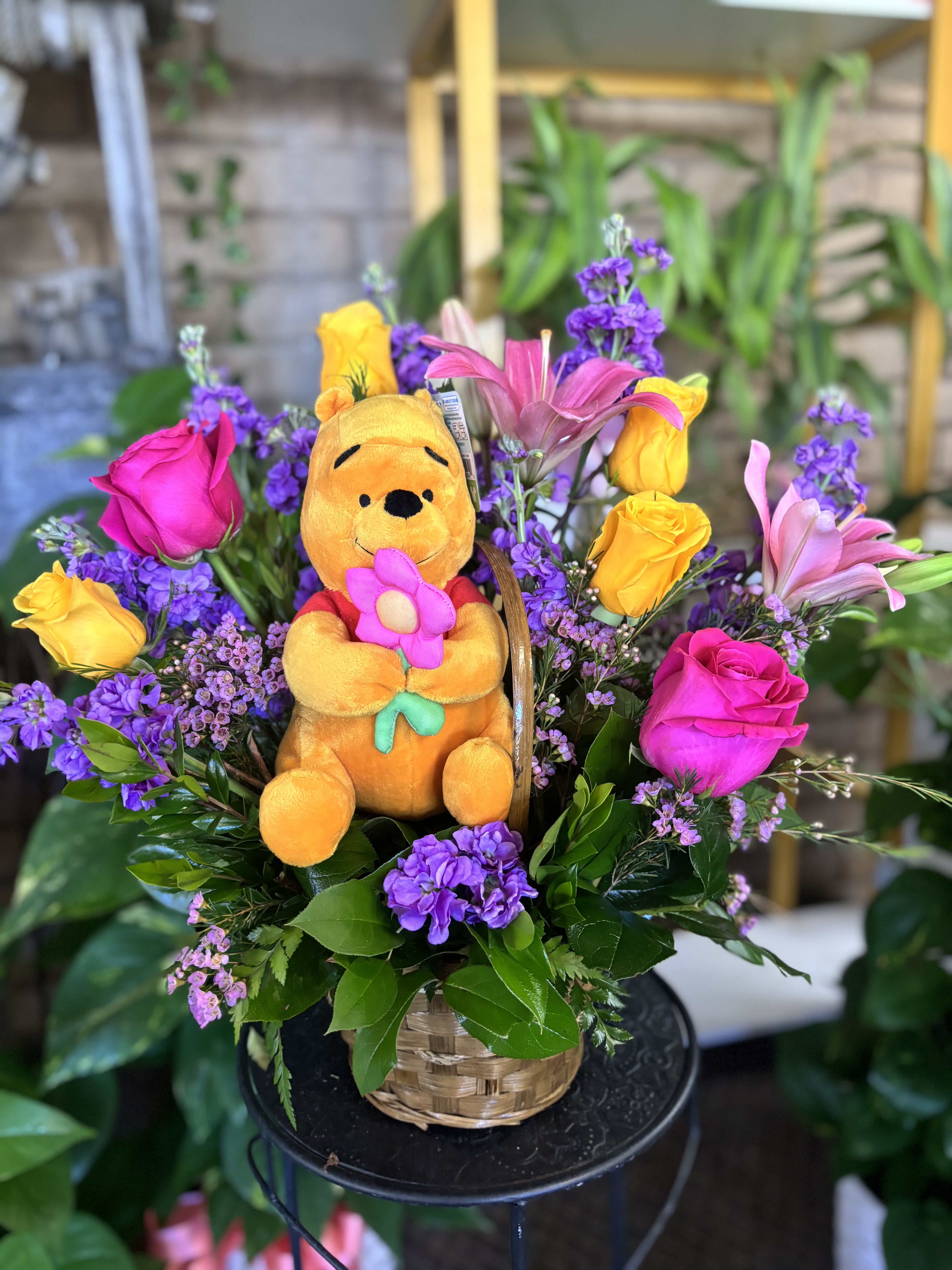 Spring Floral  - Fresh flowers in basket with Pooh 