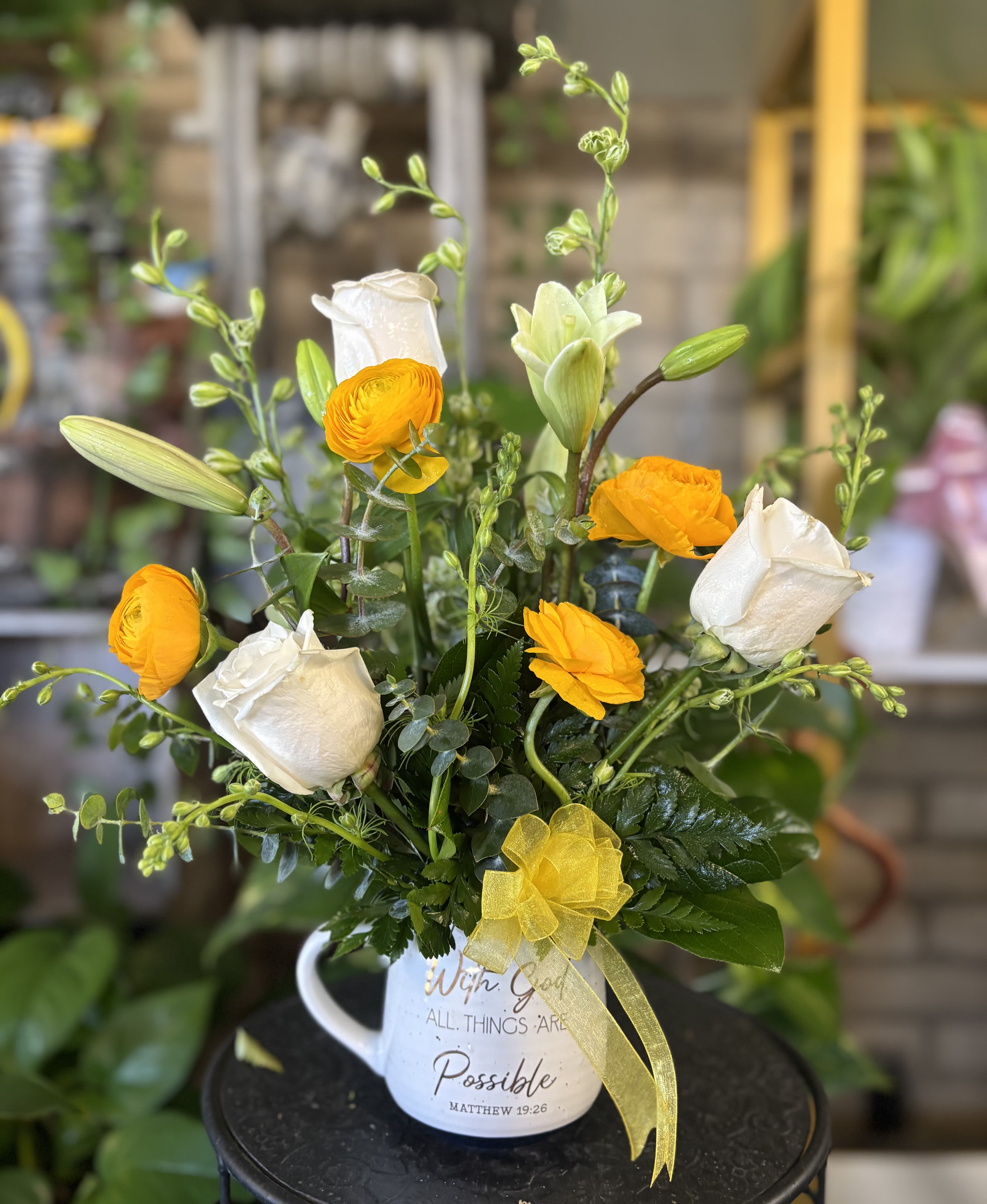 Prayer Floral - Fresh flowers in prayer mug 