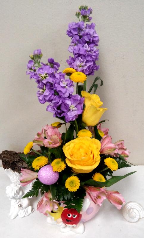 M &amp; M Easter Egg Hunt - M &amp; M Keepsake Vase with a beautiful array of spring flowers.