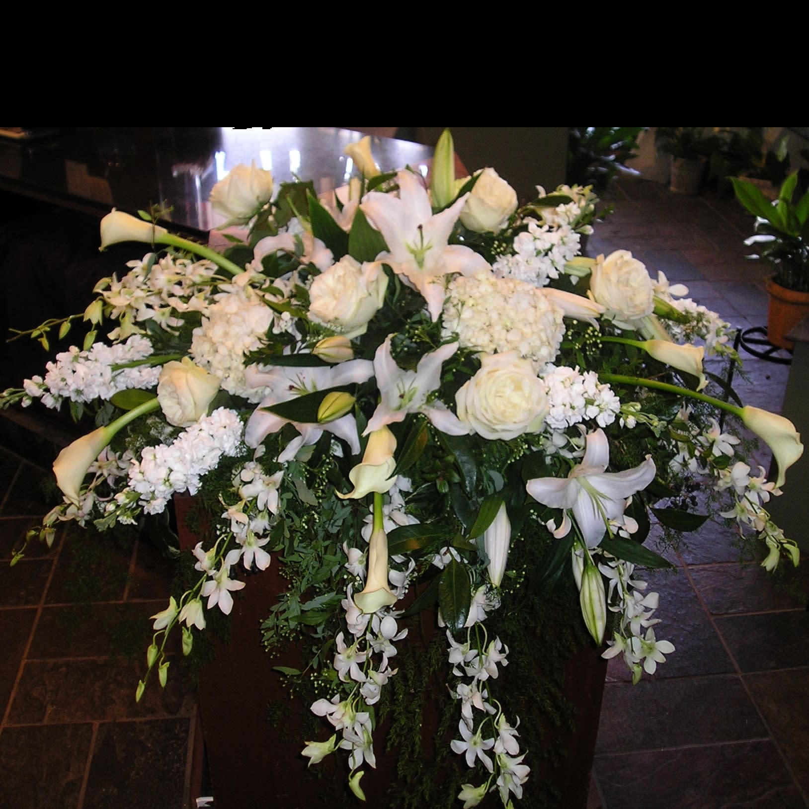All White Casket Piece - Beautiful all white tribute for the Casket. 
