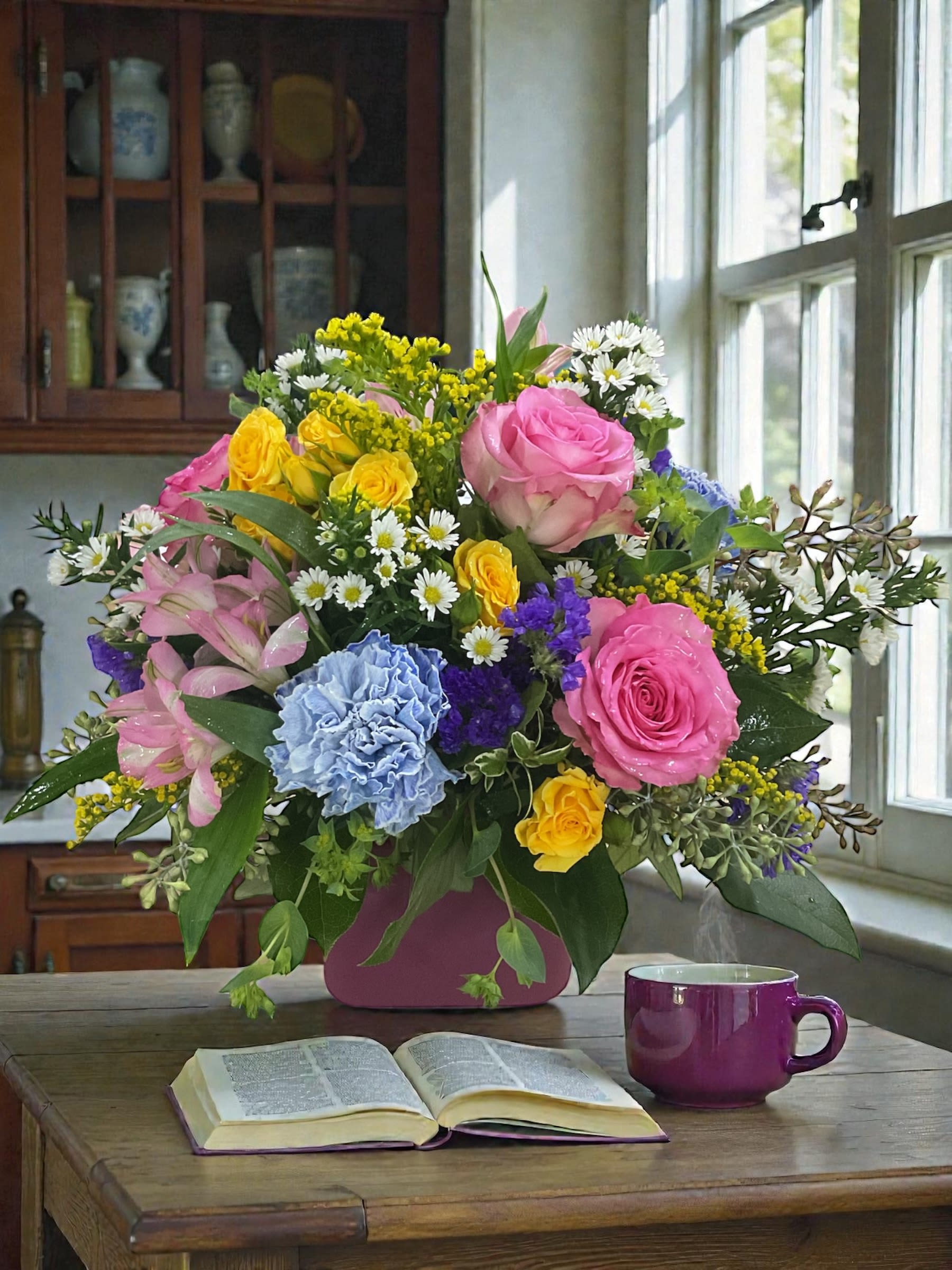 Daydream Believer  - Daydream Believer is designed for the moments when you want to change the atmosphere—not just send flowers. Bright, cheerful, and full of positive energy, this arrangement brings together vibrant seasonal blooms in a way that feels fresh, balanced, and instantly uplifting.  There’s a natural, garden-style looseness to the design, with soft texture and playful color working together to lift the mood without feeling overdone. It arrives like a reset—lightening the room, softening the day, and reminding someone that good things still show up.  A perfect choice for birthdays, encouragement, thank-you gifts, thinking of you, or those “just because” moments that don’t need an excuse.  Each arrangement is designed with the freshest seasonal stems available. Colors and varieties may vary slightly to ensure the best overall look.  Available for local flower delivery through Aspen Tower Florist, serving Greensburg and Shelbyville along with Rushville, Batesville, Westport, Oldenburg, St. Paul, Waldron, and Milroy. 