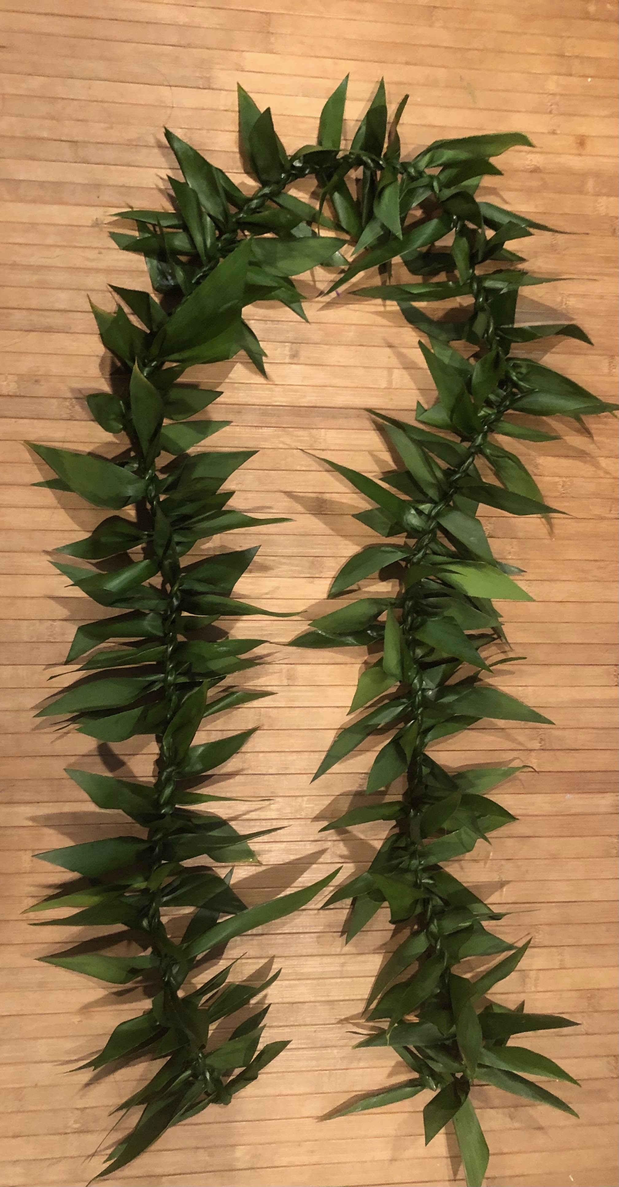 Maile Style Ti Leaf Lei - The maile style ti leaf lei is a beautiful full lei which is braided with ti leaves.  PLEASE ORDER AT LEAST 2 DAYS IN ADVANCE or call us to check our availability to create one for you. Thank you! 