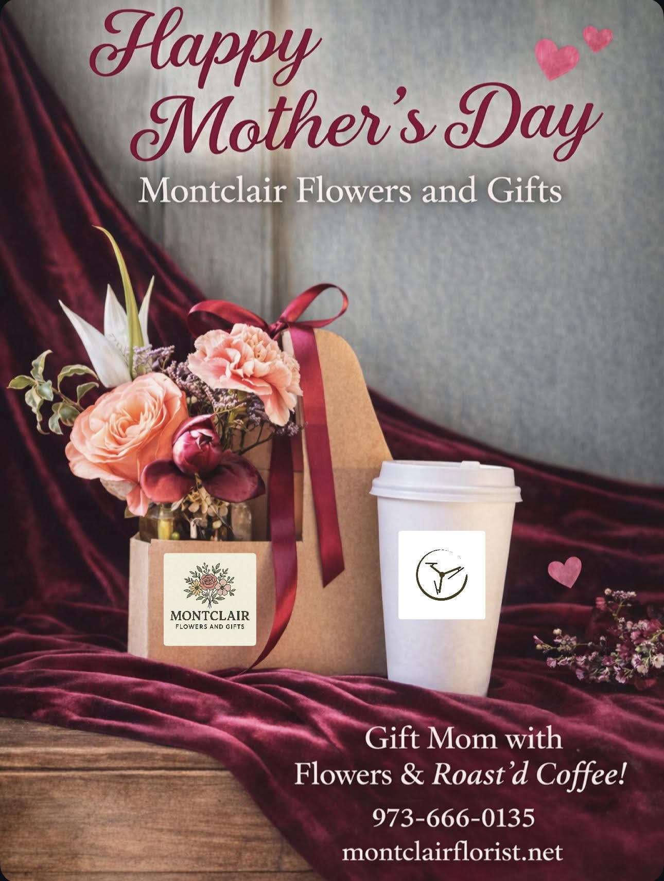Flowers and Coffee for Mother's Day  - For Mother's Day 2026...we are collaborating with our local coffee house, Roast'd Coffee, to bring to you a perfect gift for mom or that mother figure in your life. Order on of our ginger jar arrangements and receive a voucher for a small coffee at the same time. Both available for pickup at Roast'd Coffee (49 Claremont Avenue, Montclair) on either 5/9/26 or 5/10/26 during the hours of 8:00am and 11:00am or at our location in Lackawanna Station during our regular business hours.