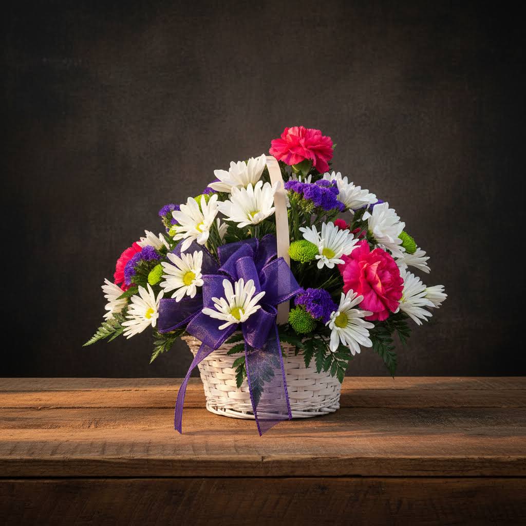 Blooming Bounty - Wicker Basket Arrangement Of Seasonal Flowers