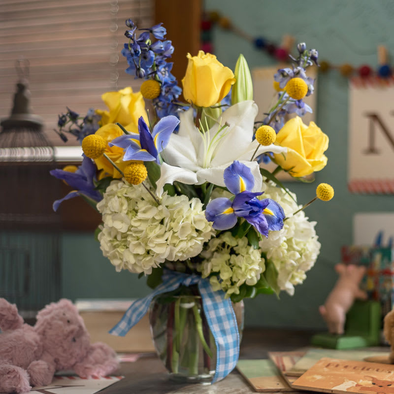 Ooh Baby Boy! - A lovely arrangement for a sweet baby boy.  Approximately 22 H x 15 W 
