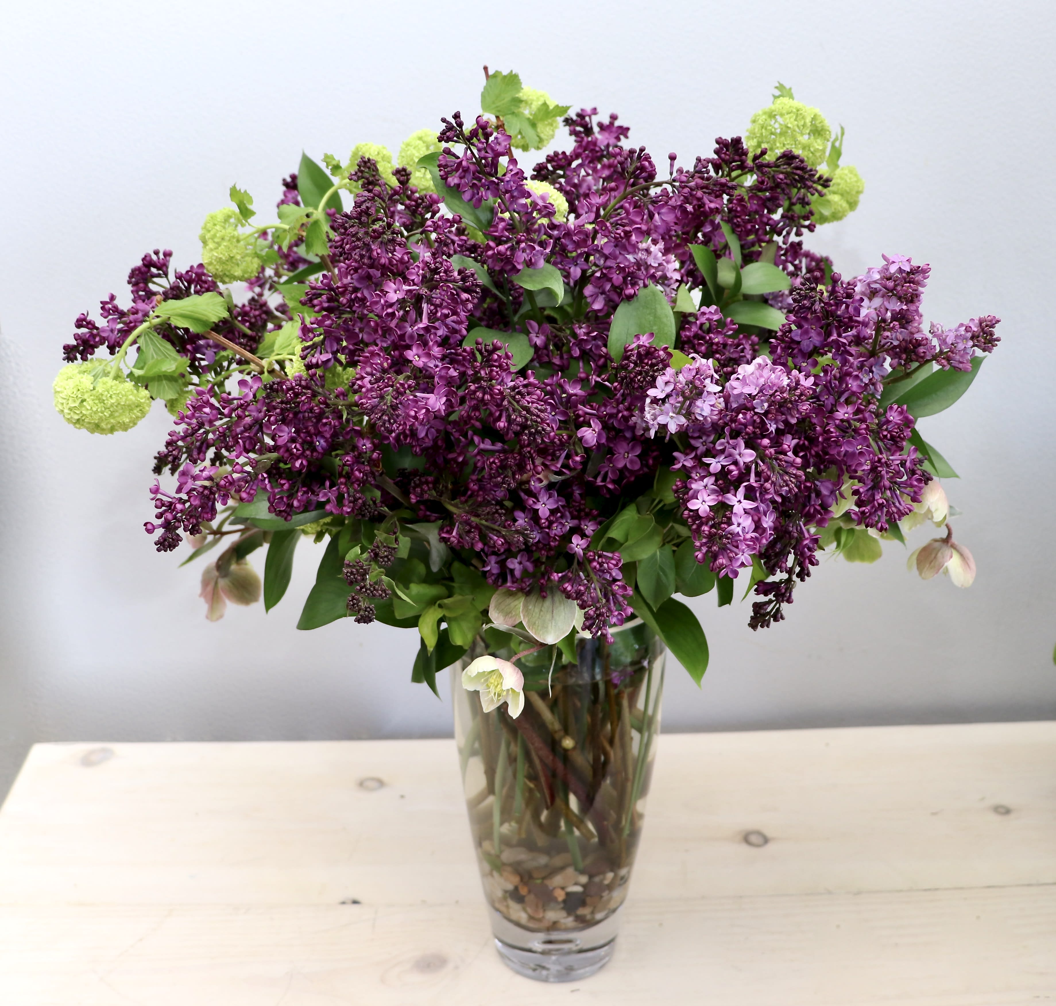 Lilac Swirl - My Glendale Florist  - Lilac season is almost over, don't miss out! This arrangement mixes purple and white lilac for a beautiful presentation. It stands at approximately 24'' inches tall and 18'' wide. 