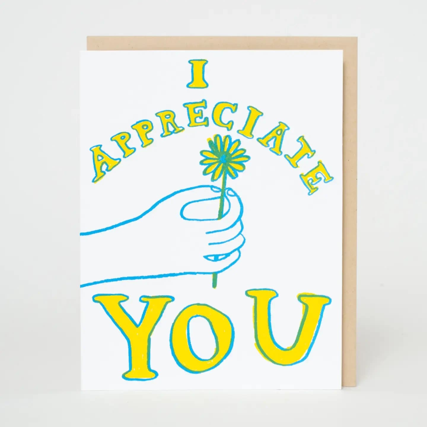 I Appreciate You Card - Comes with a kraft envelope and plastic cello bag.  Blank on the inside. Dimensions: A2 (4.25 x 5.5 inches).