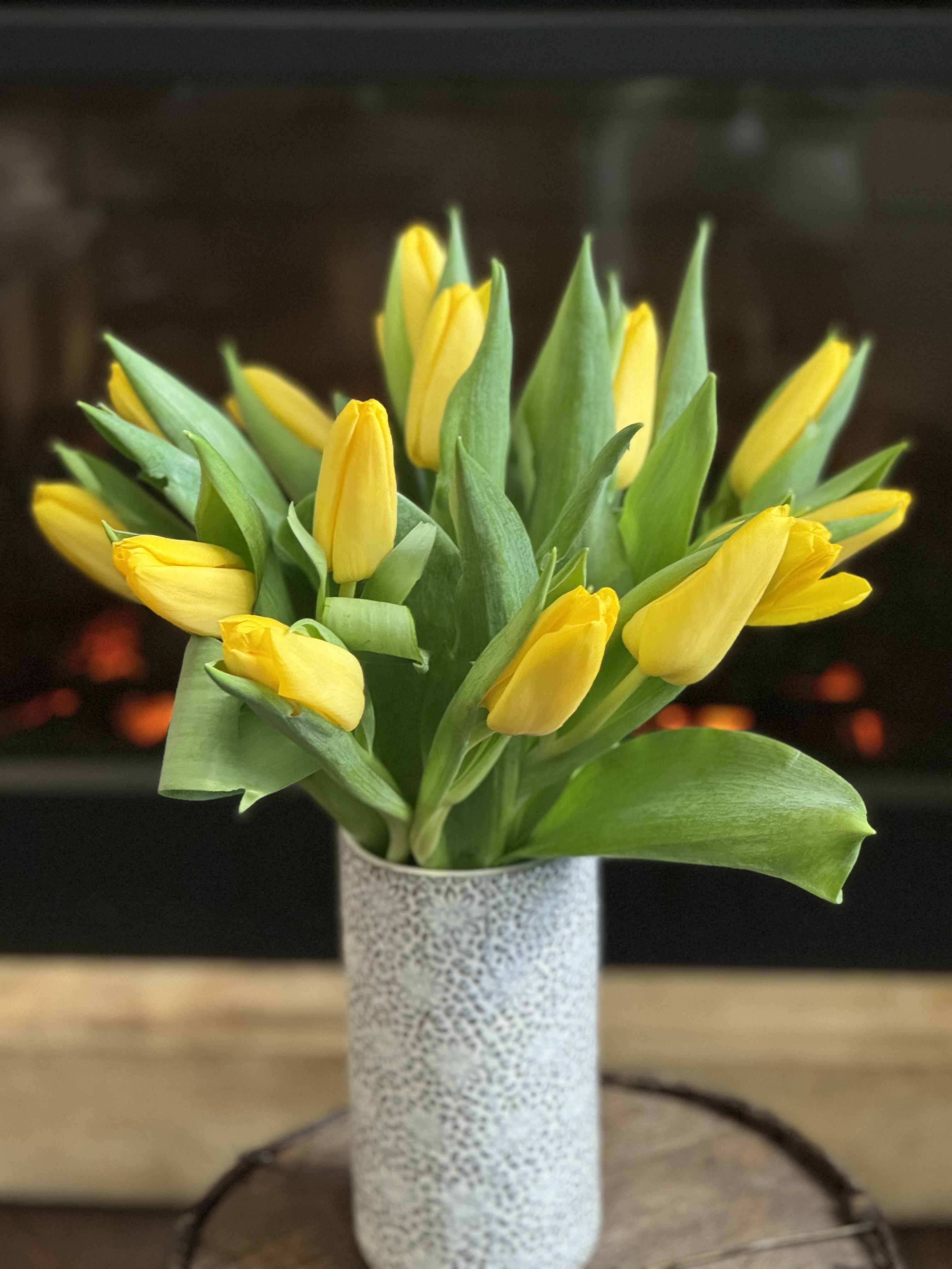 Tulips in ceramic vase - A collection of tulips in ceramic vase. Several colors available, note your preferences in the special instructions tab.