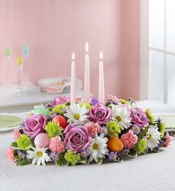 Easter centerpiece - Add the beauty of spring to your Easter table with this lovely centerpiece. Taper candles can be optional.