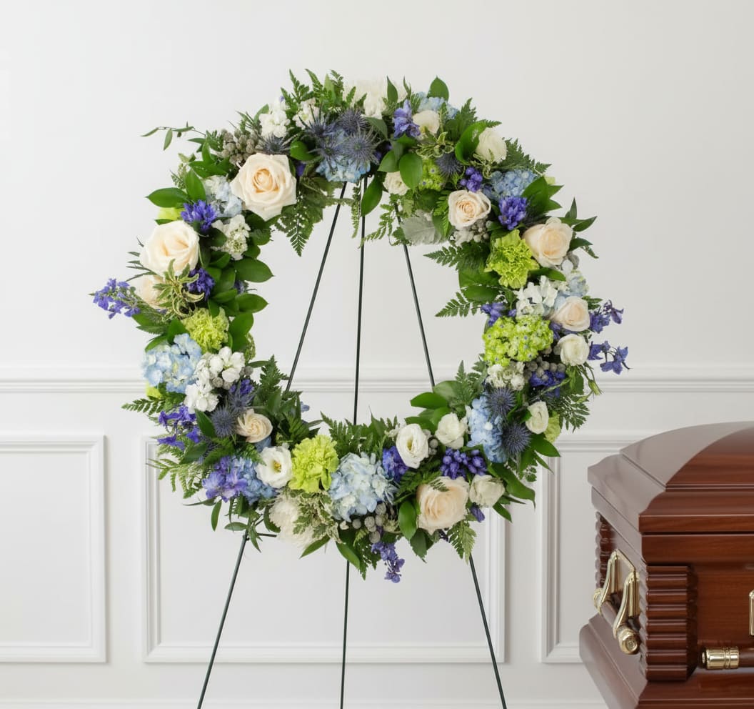Memorial Wreath  - This handsome memorial wreath is also available in white/green or seasonal pastel.   If you would like to incluce a custom ribbon banner, please leave in notes. 