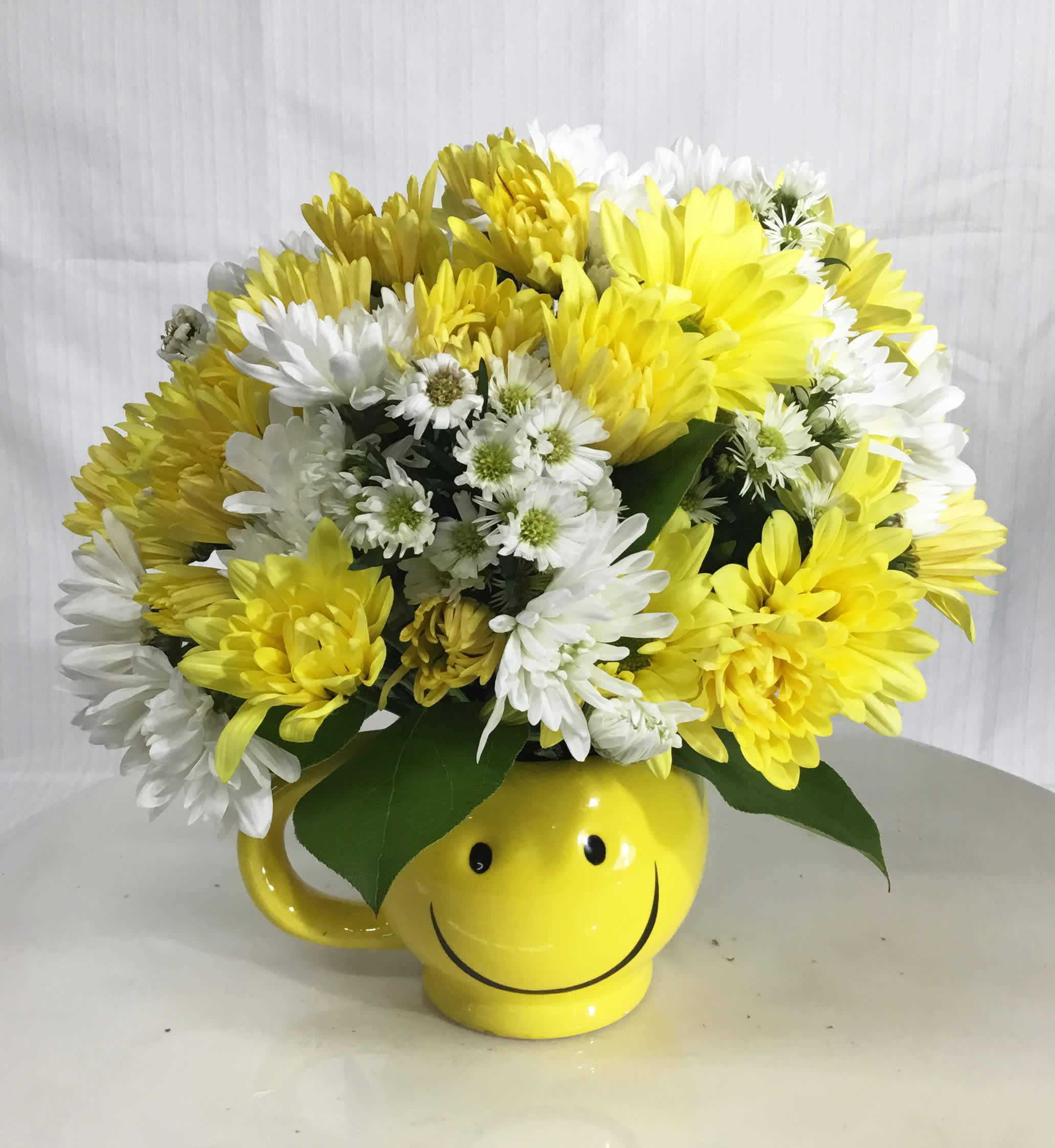 Mr. Sunshine - White and Yellow Daisies or Mums with Yellow Roses