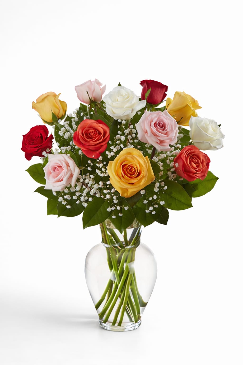 Classic Rose Vases - A dozen, 18, or 24 fresh roses arranged in a clear glass vase with greens and filler. Choose from available options  **When you request custom designs, we will create them to closely resemble the picture. Keep in mind that each design is unique and made just for you. Due to the nature of flowers, color substitutions may be required. Prices and availability of seasonal flowers can also differ.