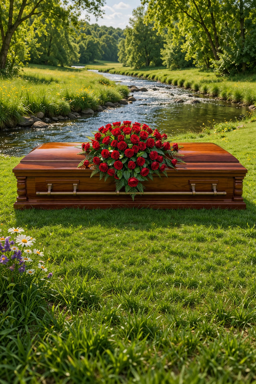 K640 Crimson Embrace Red Rose Casket Spray - . In times of loss, red roses convey a depth of love and emotion that words alone cannot capture, making them an ideal choice for paying tribute to the one who have touched our hearts so deeply. Let the timeless beauty of red roses offer comfort and a perfect farewell to those who meant the world to you.