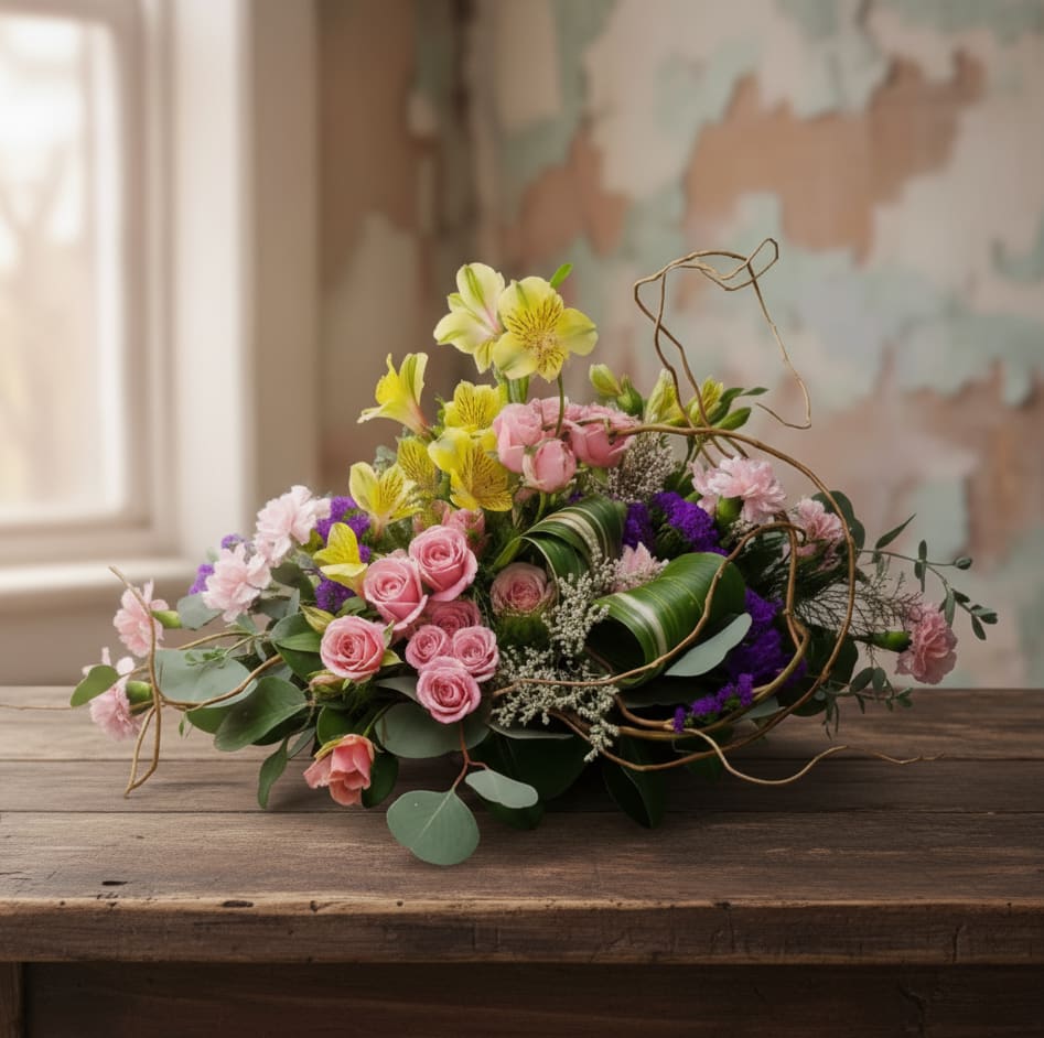 Hidden Garden Splendor  - Hidden Garden Splendor – Floral Arrangements in Olympia, WA  Delight someone special with Hidden Garden Splendor, a charming floral arrangement from Specialty Floral Design, your local Olympia florist. Perfect for birthdays, Mother’s Day, or any joyful occasion, this arrangement combines elegance and playfulness to create a memorable gift.  Featuring delicate pink spray roses tucked among lush greenery, vibrant purple statice, cheerful yellow alstroemeria, and soft misty accents, Hidden Garden Splendor evokes a sense of joy and celebration. Its lively pink and yellow tones make it a beloved choice for gifting year-round, guaranteed to brighten any recipient’s day.  Specialty Floral Design offers same-day flower delivery in Olympia, Lacey, Tumwater, and surrounding areas, including Shelton, Chehalis, and nearby communities. Every arrangement is handcrafted with care to ensure fresh, beautiful flowers and a lasting impression.  Send Hidden Garden Splendor today and share smiles, love, and happiness with a one-of-a-kind floral gift from your trusted Olympia florist.