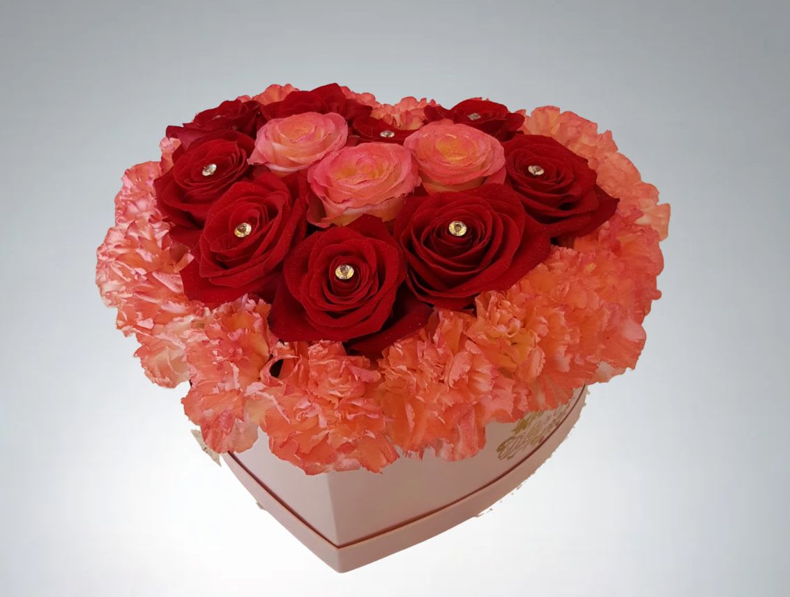 Darlin Peach  by D'Lily's Flowers  - Darling peach tones with red roses to stand out!! Beautiful.  