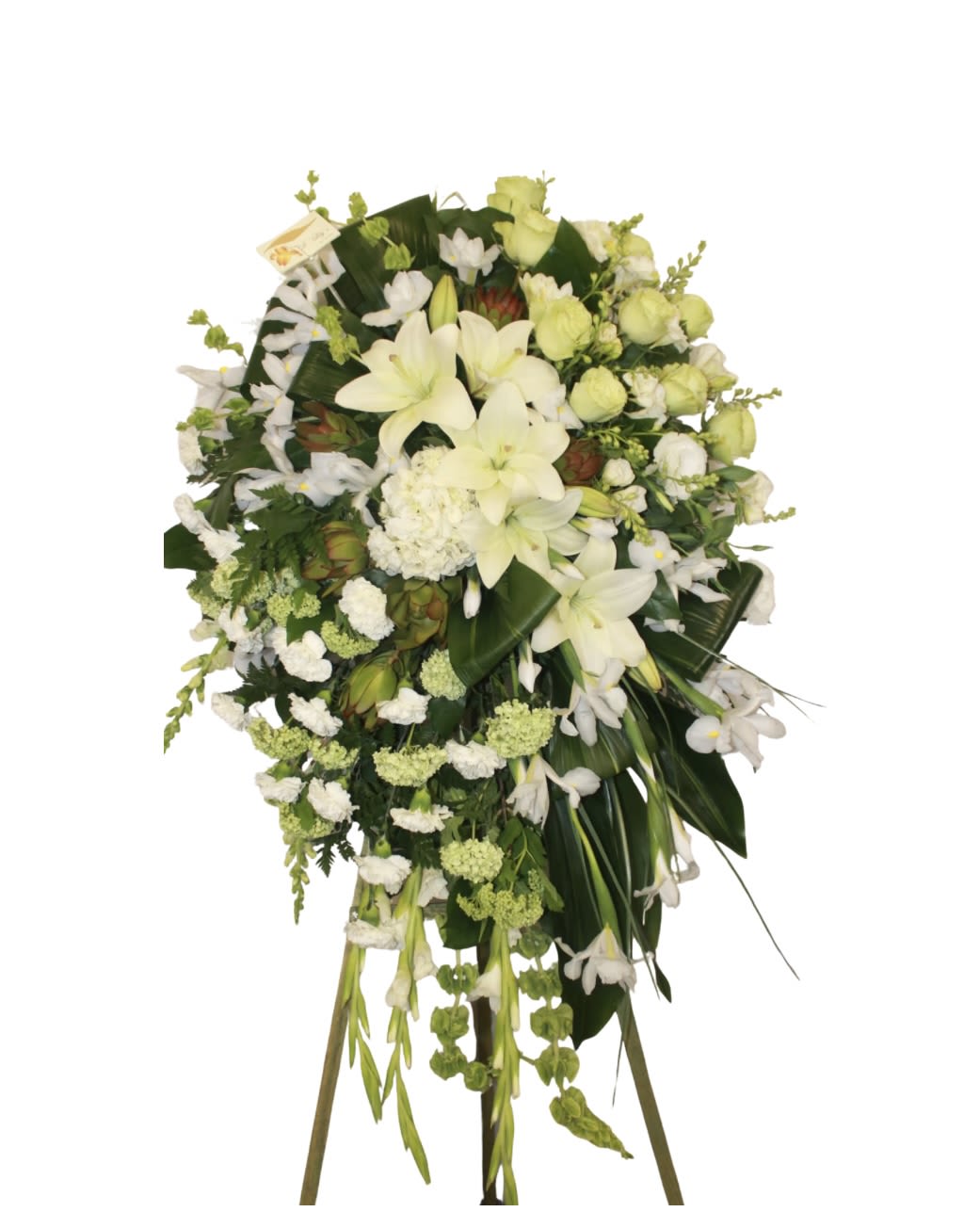 Green Leaf - A very elegant flower spray full of whites and greens with bits of red. 