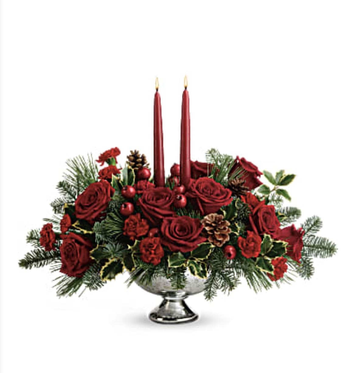 Shining Bright Centerpiece - Red roses,Mini Carnations red