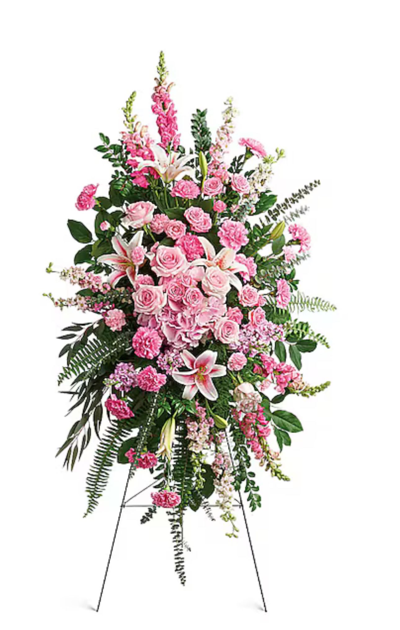 Soft Pink Harmony - A soft and graceful spray featuring all-pink lilies, carnations, and stock. This delicate arrangement combines textures and tones to create a beautiful tribute filled with warmth and tenderness—perfect for expressing love and sympathy.
