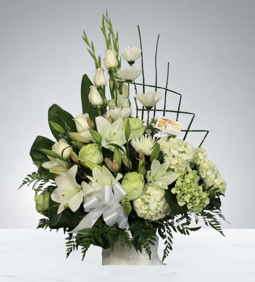 White Path - Unique touch to this basket in whites and greens.