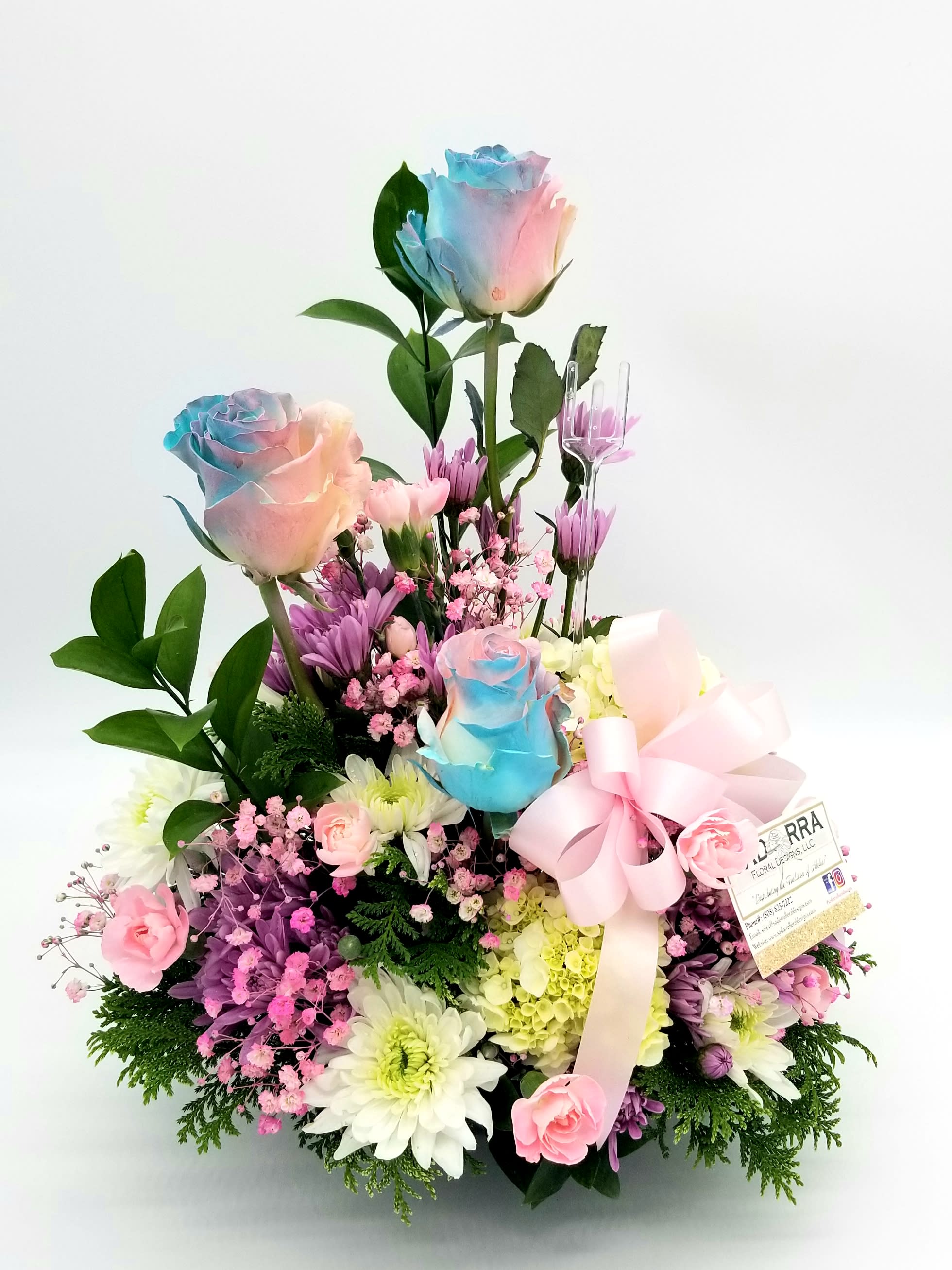 “Cotton Candy” Arrangement  - A beautiful array of Designer Choice Cotton Candy Roses!  *Note: If Hydrangeas are not available it will be replaced with another spring floral.