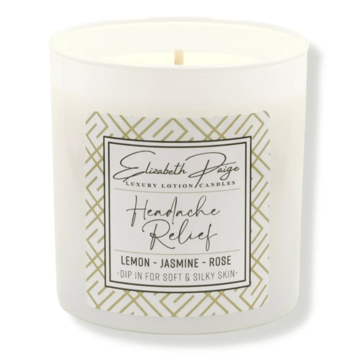 Headache Relief Soy Lotion Candle - Lemon – Jasmine – Rose  Bright, lightly sweet notes of citrus and rose bolster a heart of exotic, fragrant jasmine. Did you know that lemon is great for sinuses and jasmine is known to be a natural pain reliever? A unique aromatherapy blend that is both invigorating and crisp.   9oz | Approx 40 hr burn time  100% Pure Soy Bean Oil   Enjoy your favorite fragrance and beautiful ambiance WITHOUT black soot and smoke (just keep those wicks trimmed!)  Made without dyes, additives, petroleum, or paraffin AND hand-poured with love in the USA.  But the fun doesn't stop there! The best (and most unique) part is ... our candles DOUBLE AS LOTION.