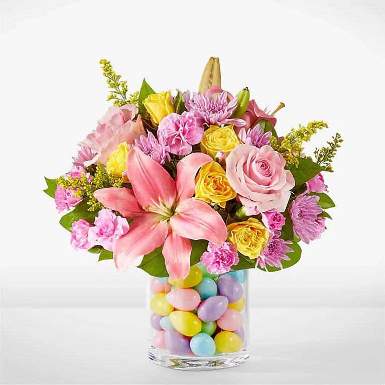 Easter Egg Hunt Bouquet - The hunt is over for the perfect Easter bouquet. This joyful explosion of pink, lavender and yellow is sure to light up their table this spring!