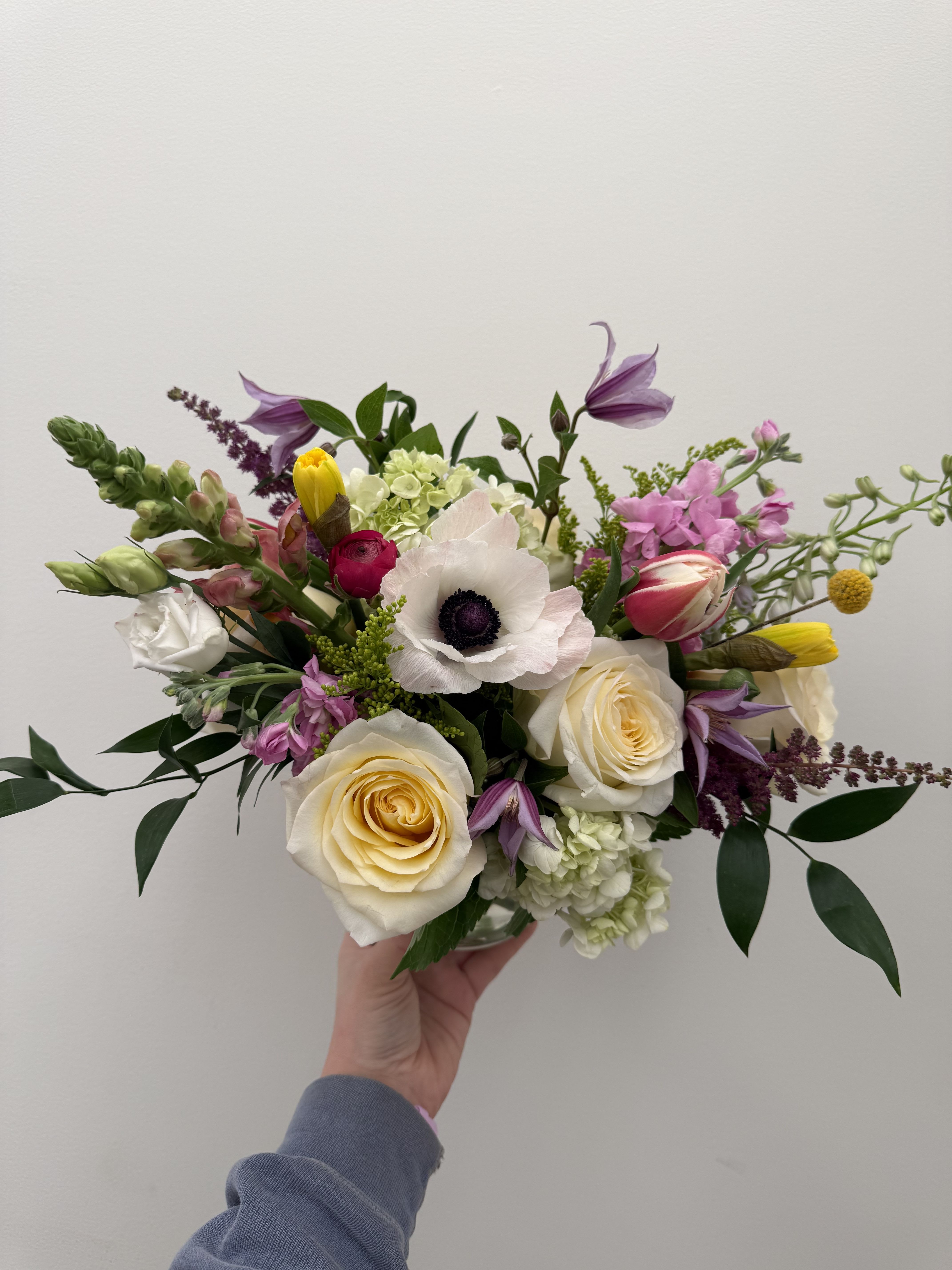 Soft Spring Cylinder - Soft yet colorful array of spring florals nestled into a cylinder - perfect size for anywhere in the home!