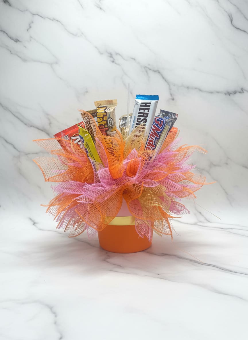 Colorful Candy Bouquet - Standard Candy Bouquet - 10 Full-Size Candy Bars - mostly chocolate, can request more chewy/sour items