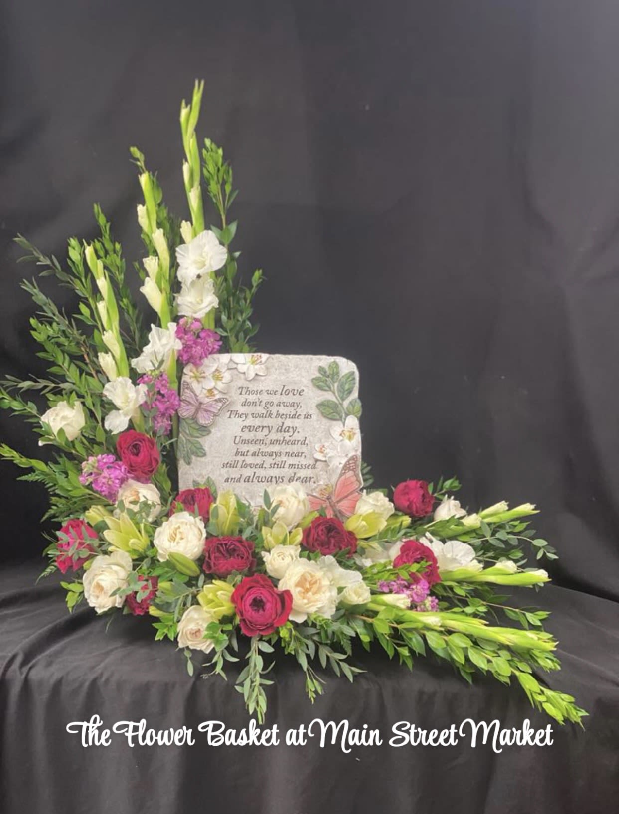 Roses Remembered - L-Shape Urn Style Arrangement  *Stepping Stone will be swapped out for the urn