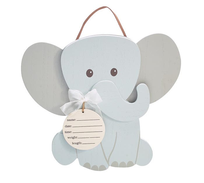 Baby Boy Elephant Wall Hanging - Blue Elephant Wooden Baby Wall Hanging 