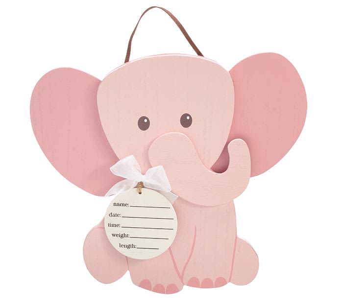 Baby Girl Elephant Wall Hanging - Pink Elephant Wooden Baby Wall Hanging