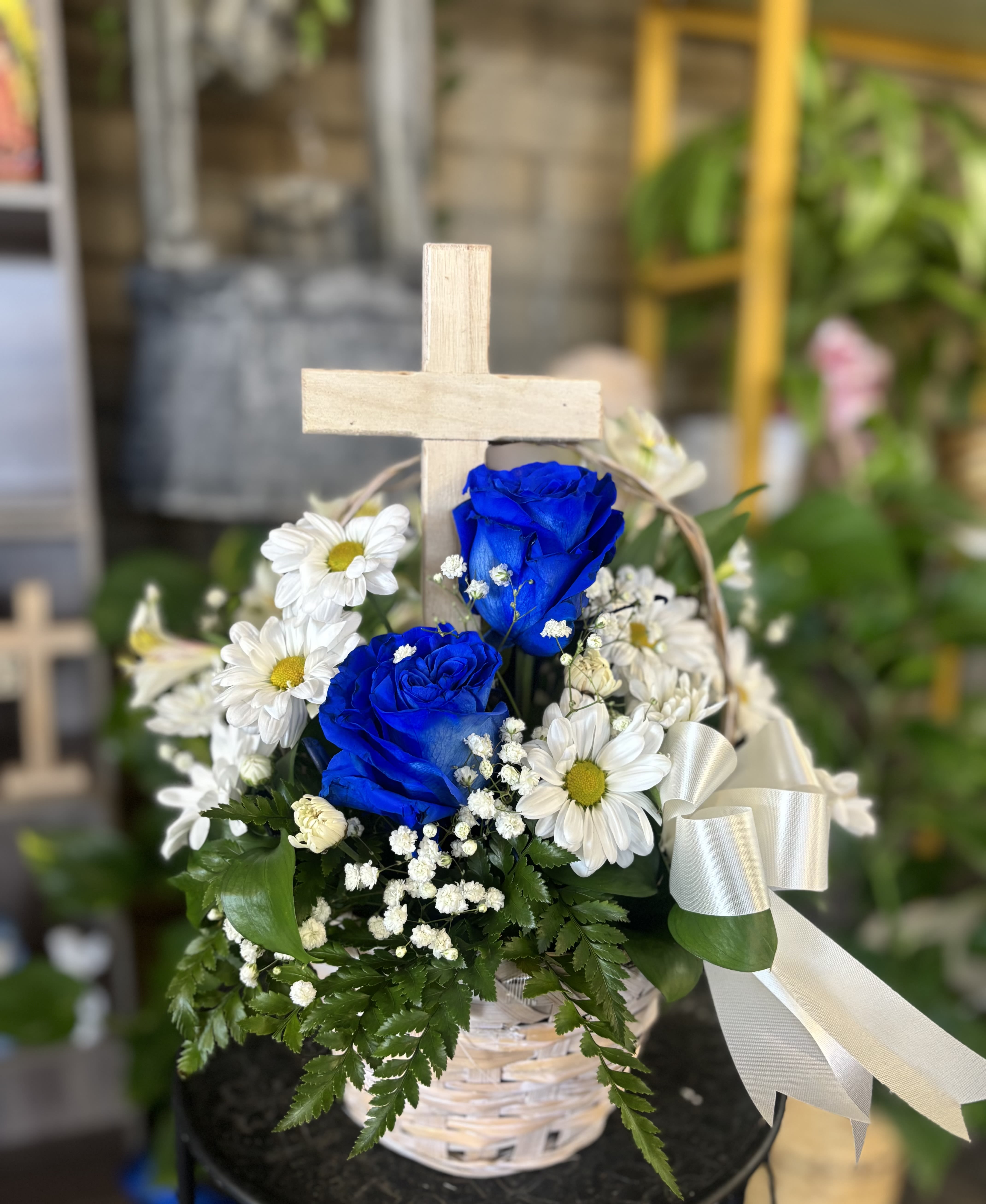 Sympathy Blue Floral Basket  - Fresh flowers in basket 